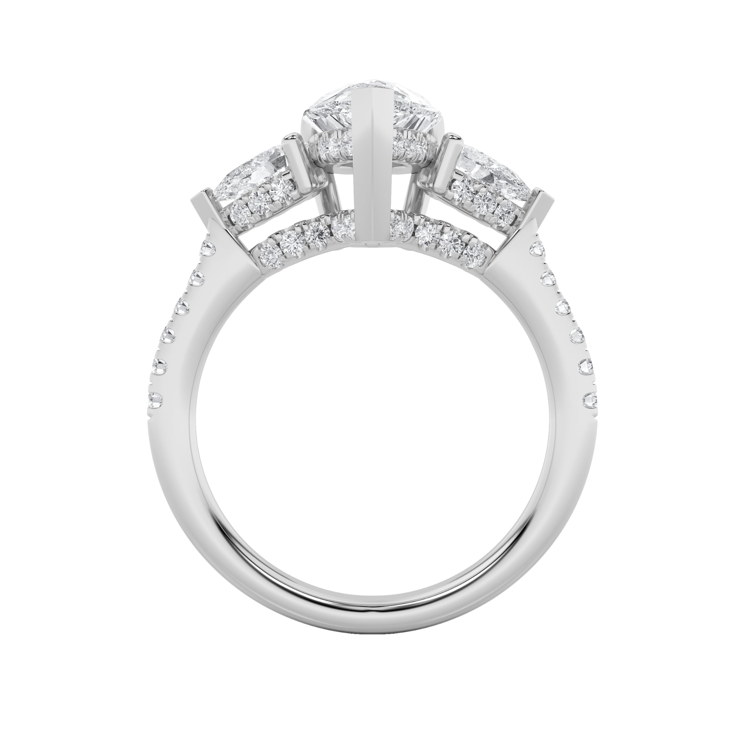 3Cttw Pear Shaped Lab Grown Diamond (F/VS) Three Stone Accented Engagement Ring in 14K Gold
