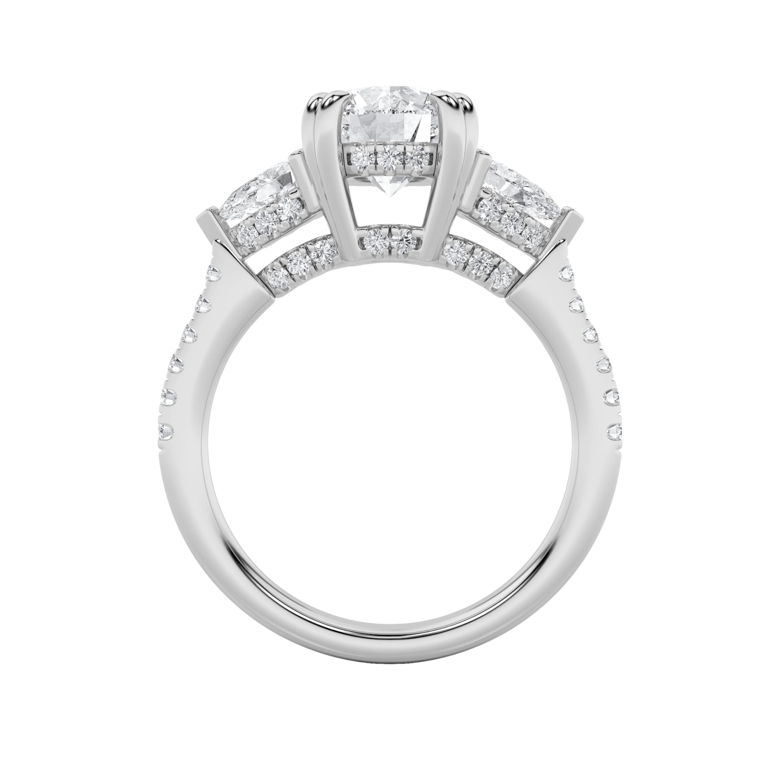 3Cttw Round Shaped Lab Grown Diamond (F/VS) ThreeStone Accented Engagement Ring in 14K Gold