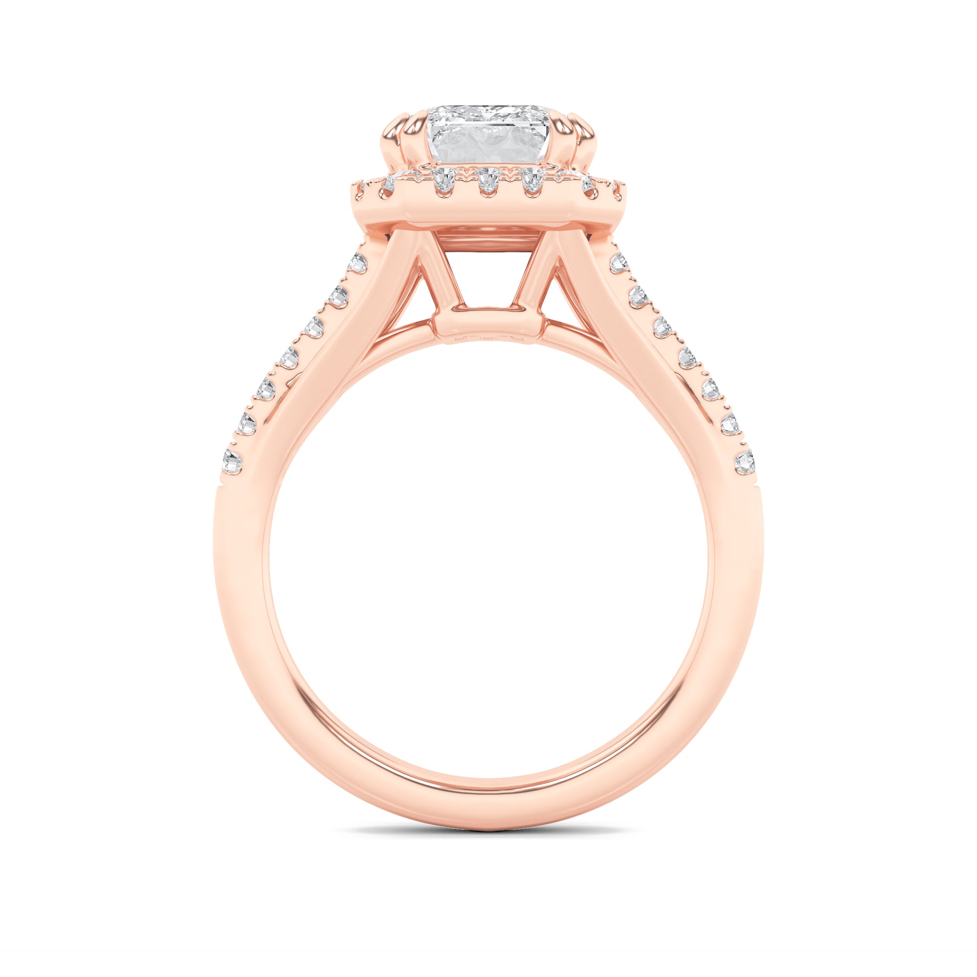 3Cttw Emerald Shaped Lab Grown Diamond (F/VS) HaloAccented Engagement Ring in 14K Gold