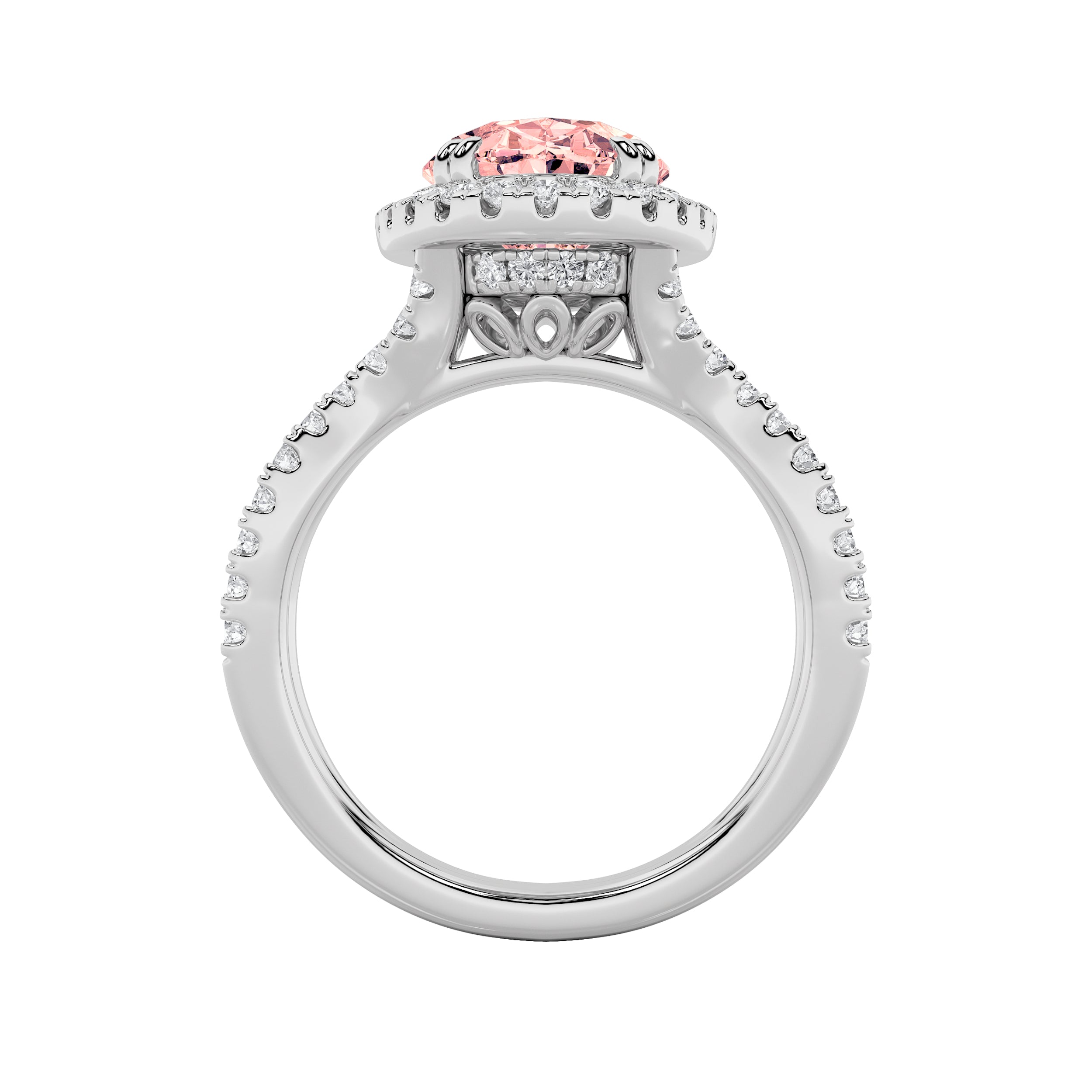 4Cttw Oval Shaped Lab Grown Diamond (F/VS) Split Shank Halo Engagement Ring in 14K Gold