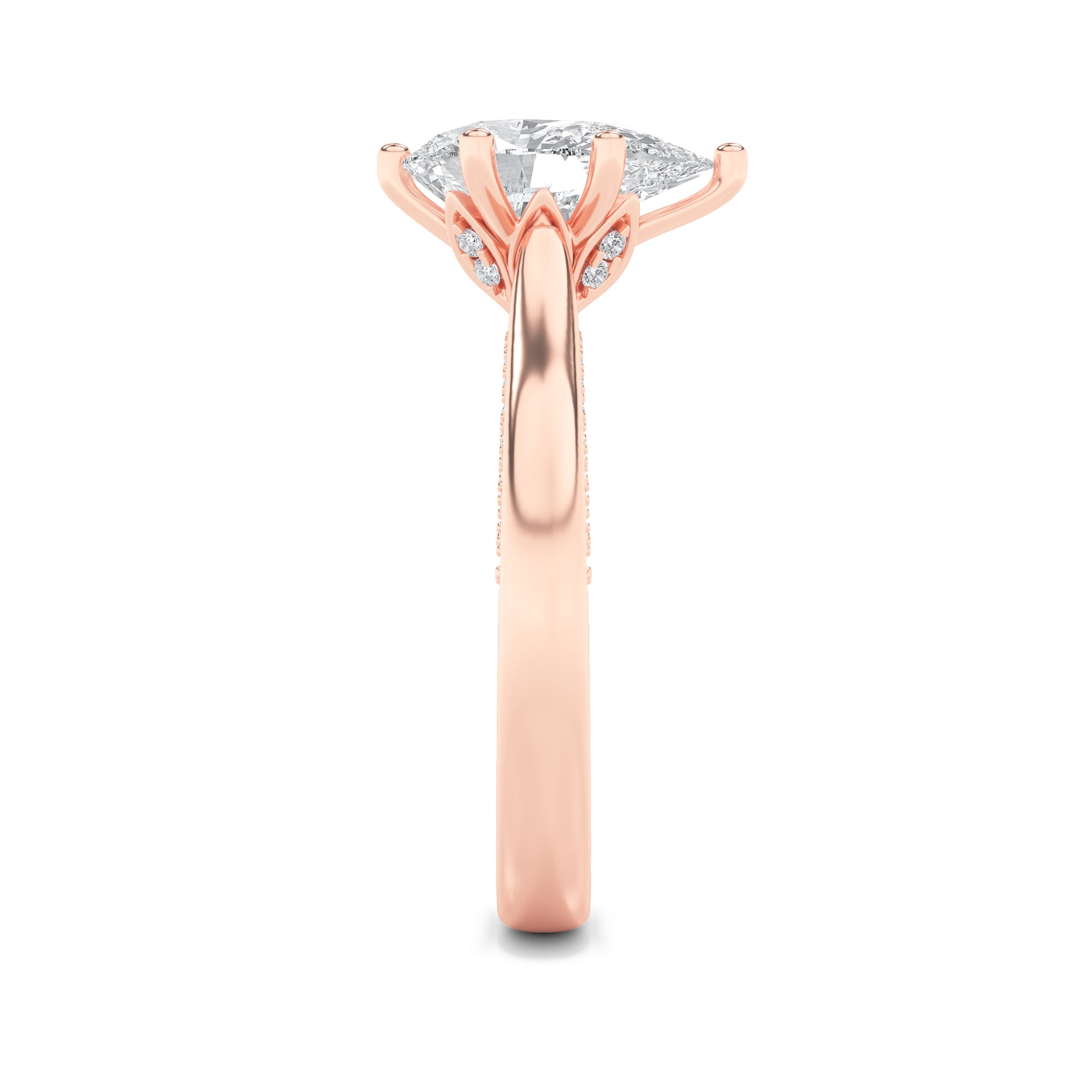 1.25Cttw Pear Shaped Lab Grown Diamond (F/VS) Tulip Motif Accented Engagement Ring in 14K Gold