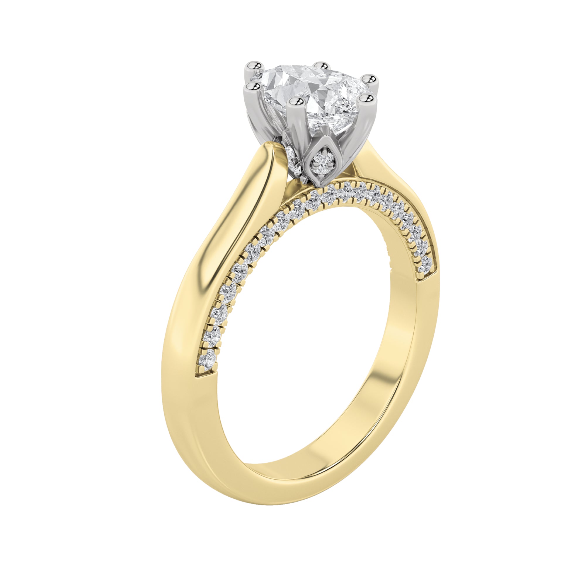 1.25Cttw Pear Shaped Lab Grown Diamond (F/VS) Tulip Motif Accented Engagement Ring in 14K Gold
