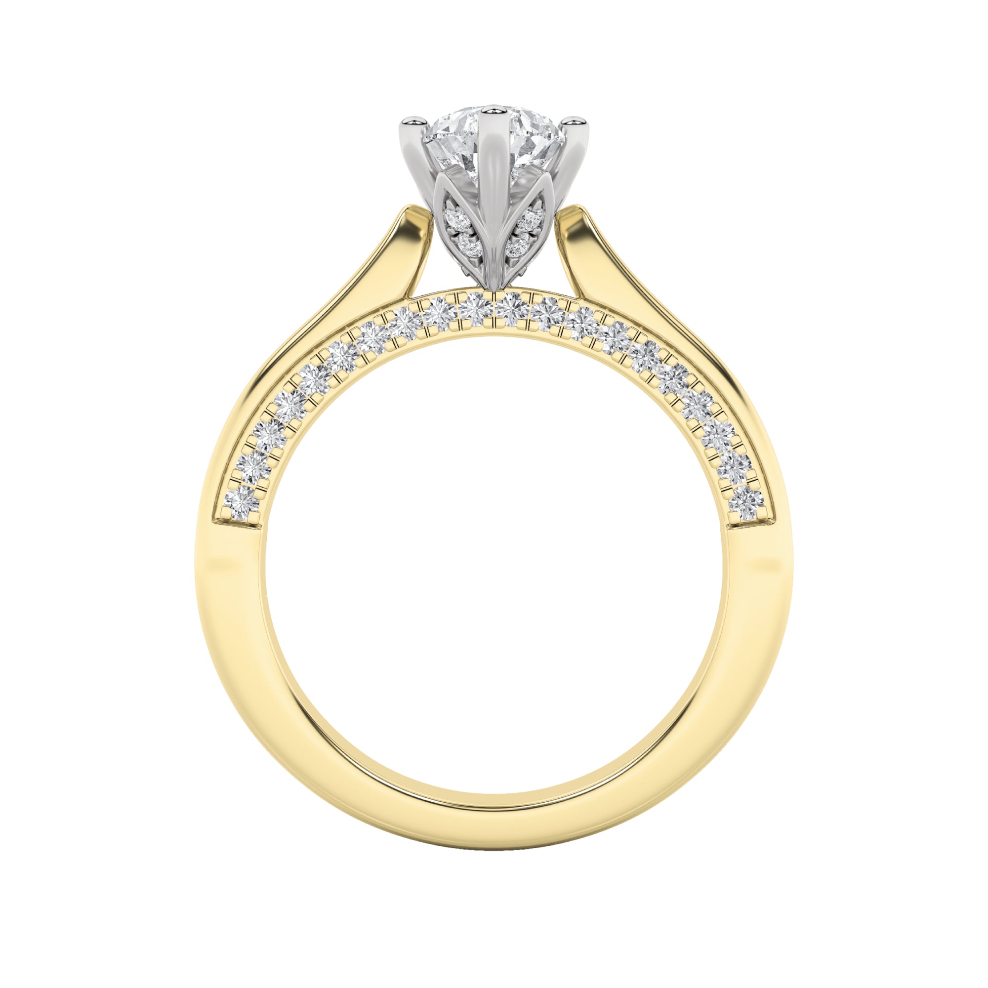 1.25Cttw Pear Shaped Lab Grown Diamond (F/VS) Tulip Motif Accented Engagement Ring in 14K Gold