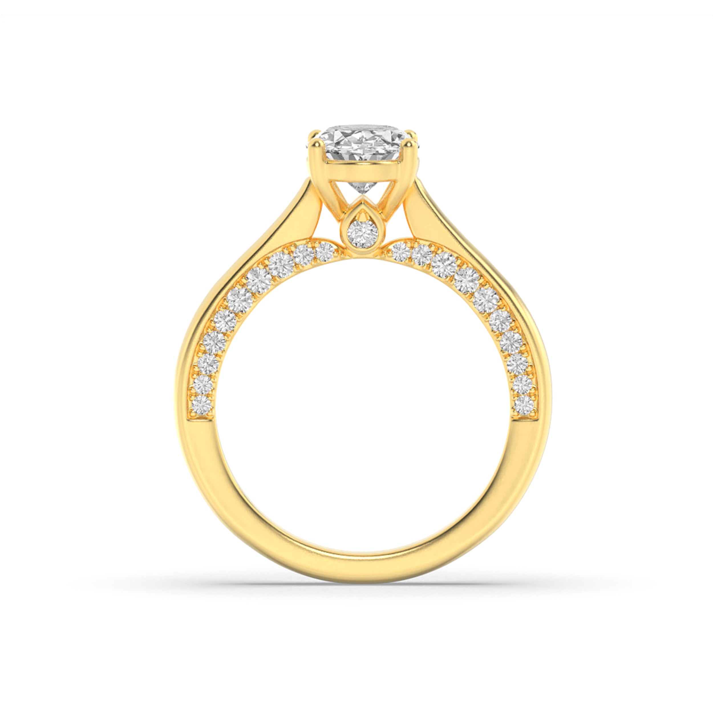 1.33Cttw Oval Shaped Lab Grown Diamond (F/VS) Accented Bridge Shank Engagement Ring in 14K Gold