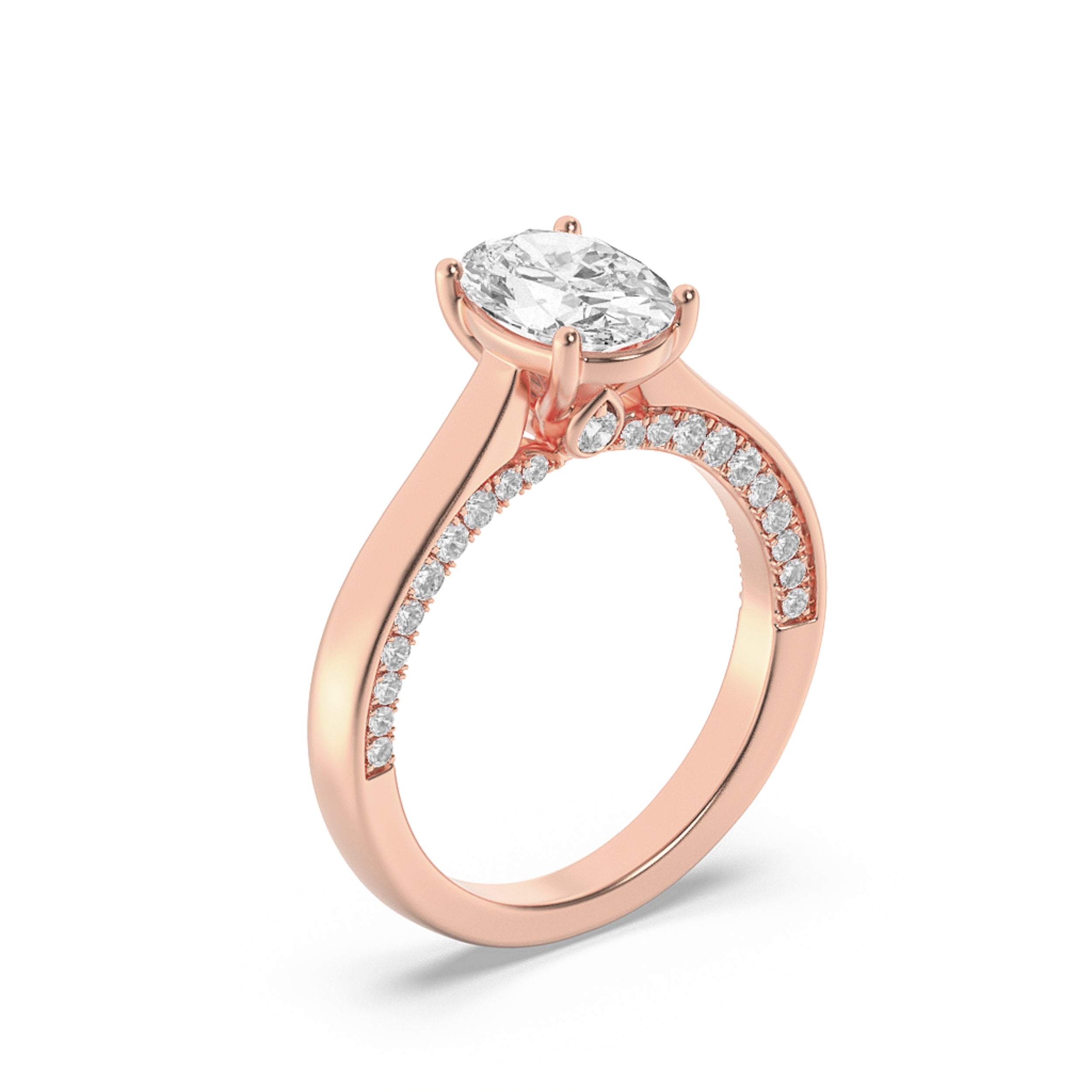 1.33Cttw Oval Shaped Lab Grown Diamond (F/VS) Accented Bridge Shank Engagement Ring in 14K Gold