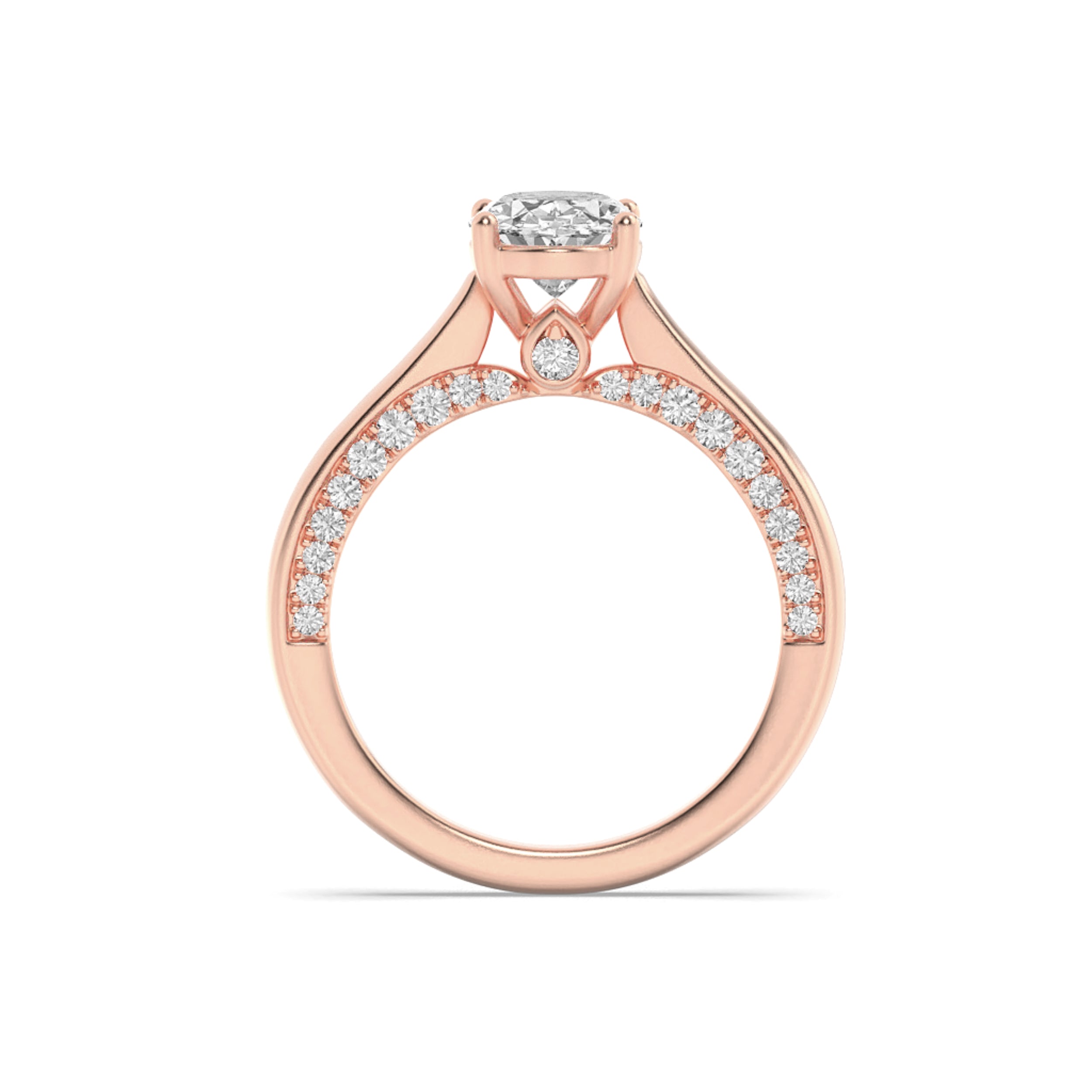 1.33Cttw Oval Shaped Lab Grown Diamond (F/VS) Accented Bridge Shank Engagement Ring in 14K Gold
