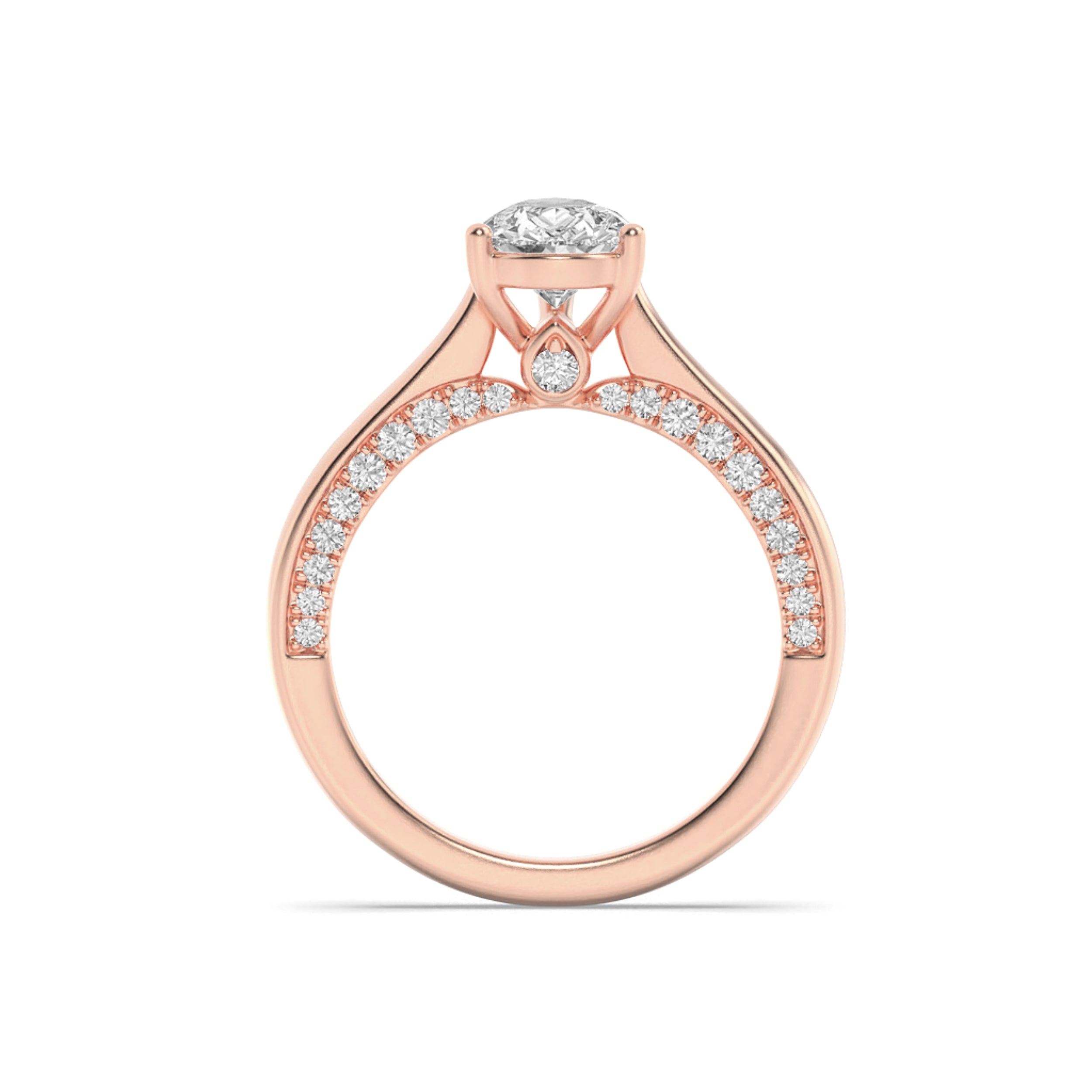 2Cttw Pear Shaped Lab Grown Diamond (F/VS) Accented Bridge Shank Engagement Ring in 14K Gold