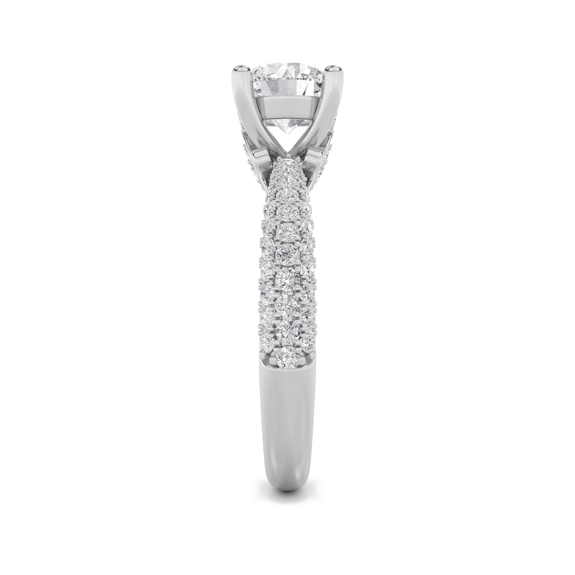 2Cttw Round Shaped Lab Grown Diamond (F/VS) ThreeRow Micro Pave Engagement Ring in 14K Gold
