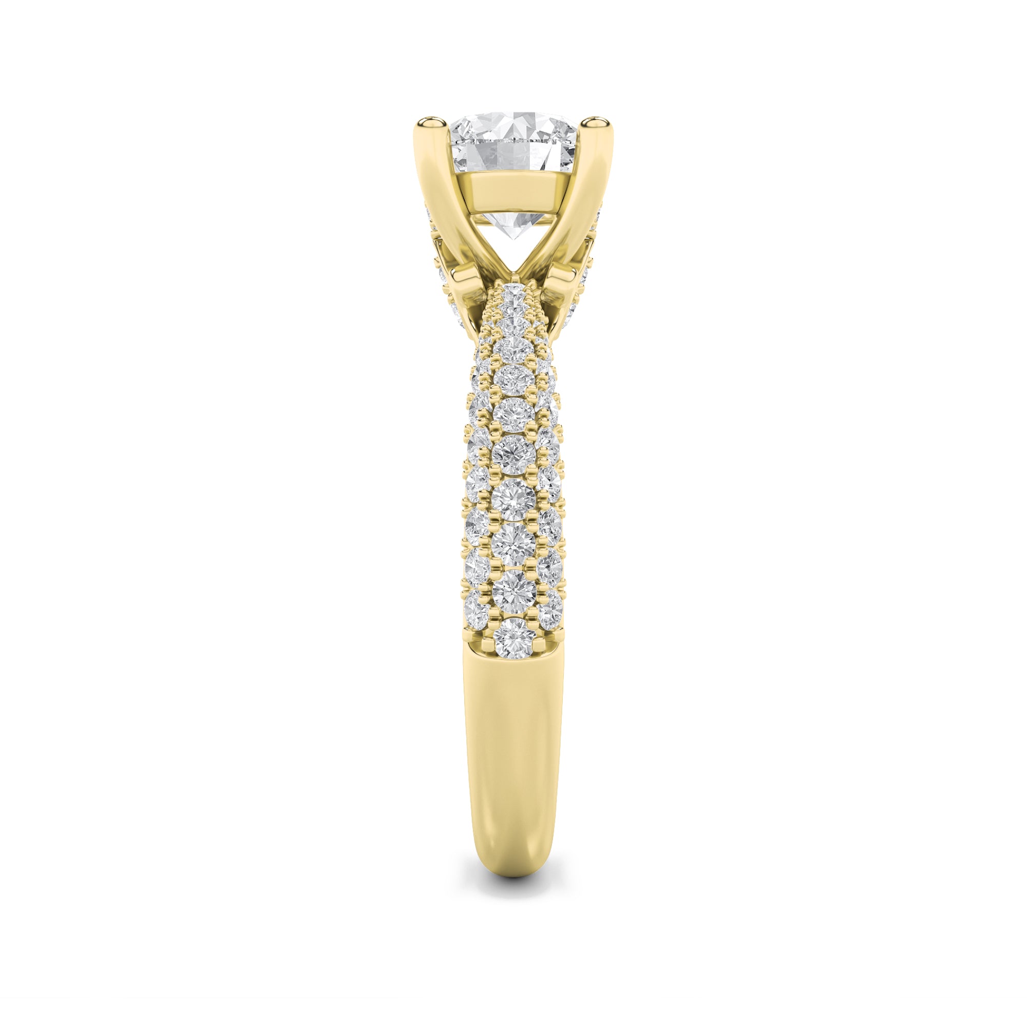 2Cttw Round Shaped Lab Grown Diamond (F/VS) ThreeRow Micro Pave Engagement Ring in 14K Gold