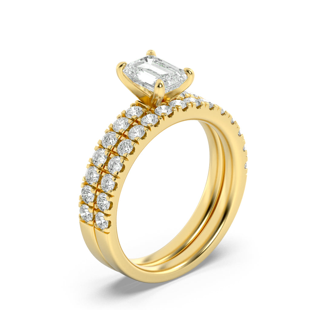 2Cttw Emerald Shaped Lab Grown Diamond (F/VS) Classic Accented  Set With Band and Engagement Ring in14K Gold