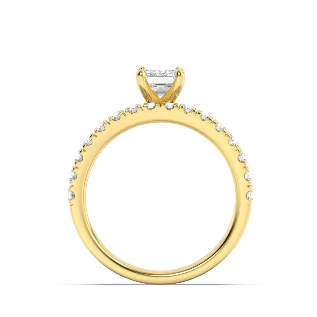 2Cttw Emerald Shaped Lab Grown Diamond (F/VS) Classic Accented  Set With Band and Engagement Ring in14K Gold