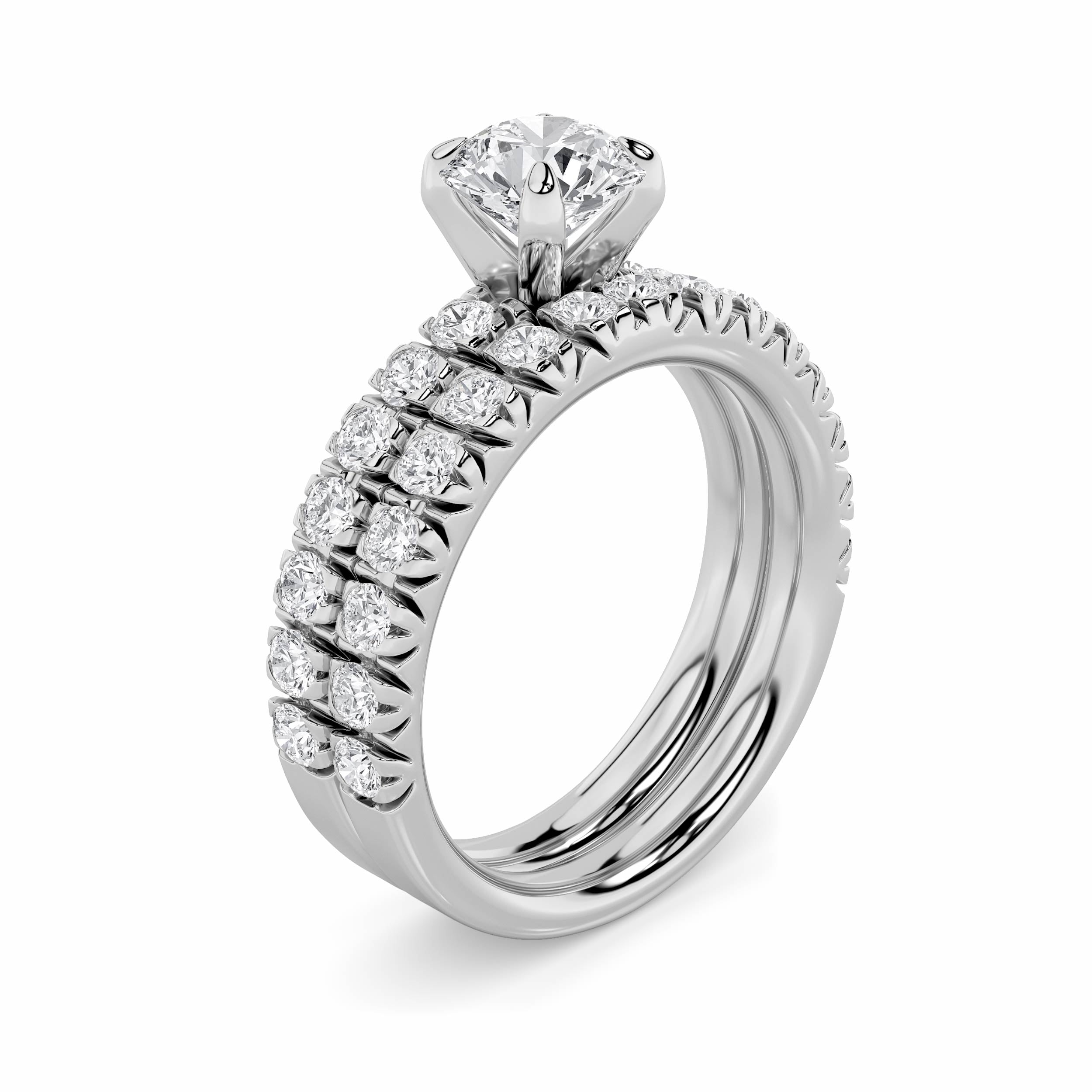 2Cttw Round Shaped Lab Grown Diamond (F/VS) Classic Accented Set With Band and Engagement Ring in 14K Gold