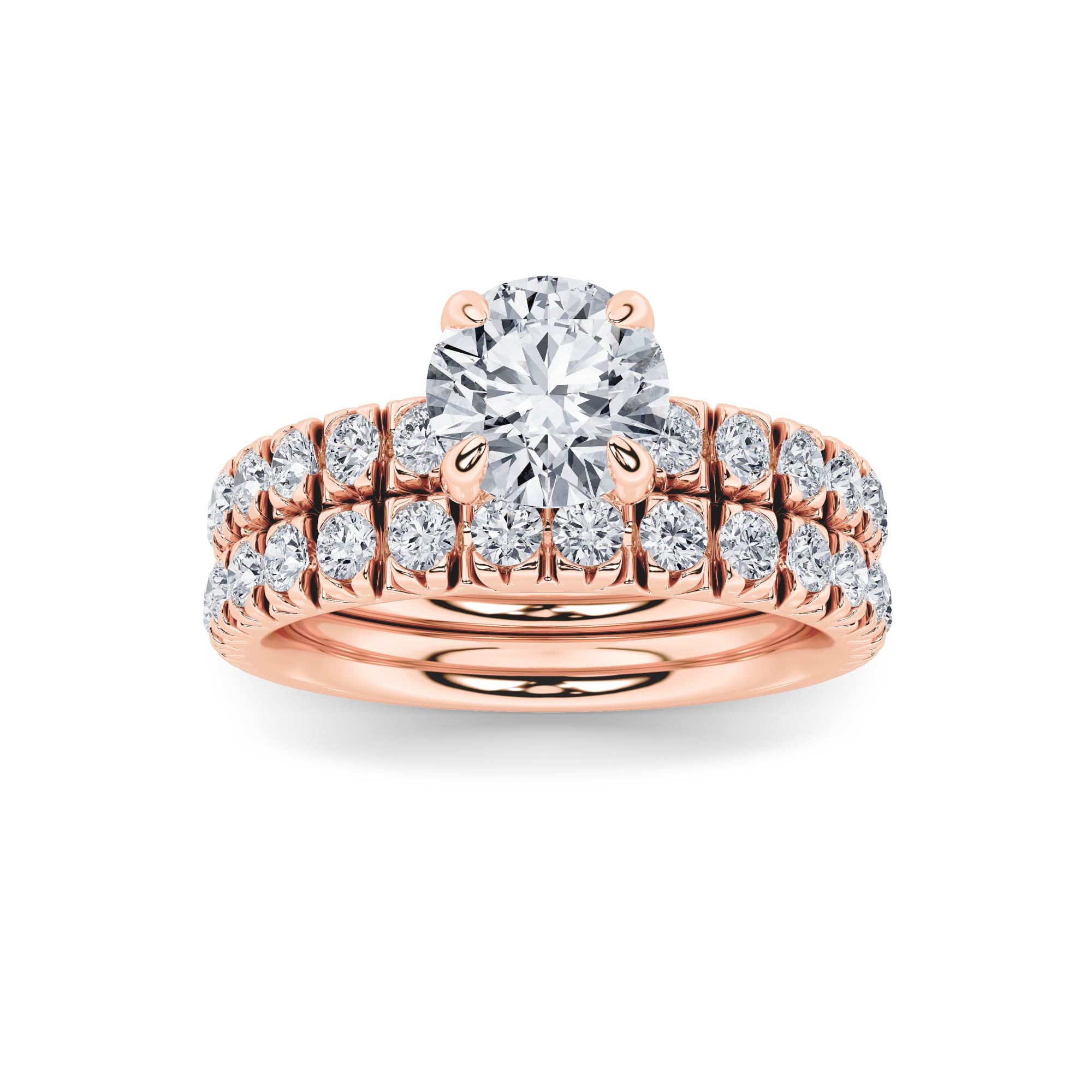 2Cttw Round Shaped Lab Grown Diamond (F/VS) Classic Accented Set With Band and Engagement Ring in 14K Gold
