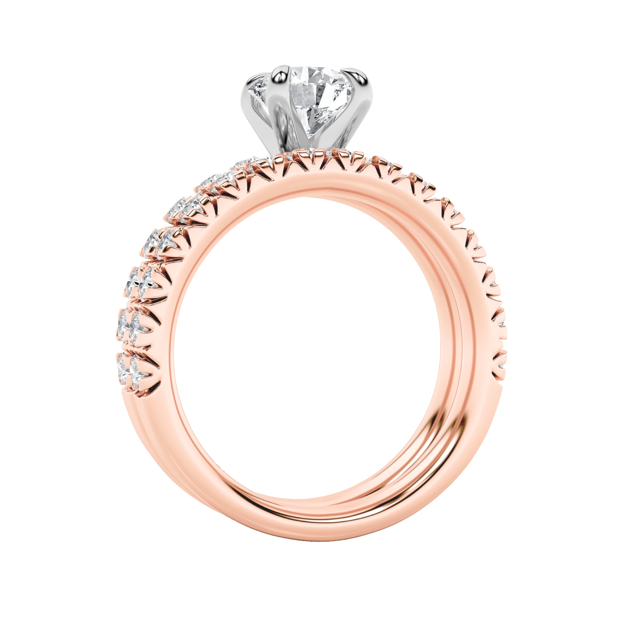 2Cttw Round Shaped Lab Grown Diamond (F/VS) Classic Accented Set With Band and Engagement Ring in 14K Gold