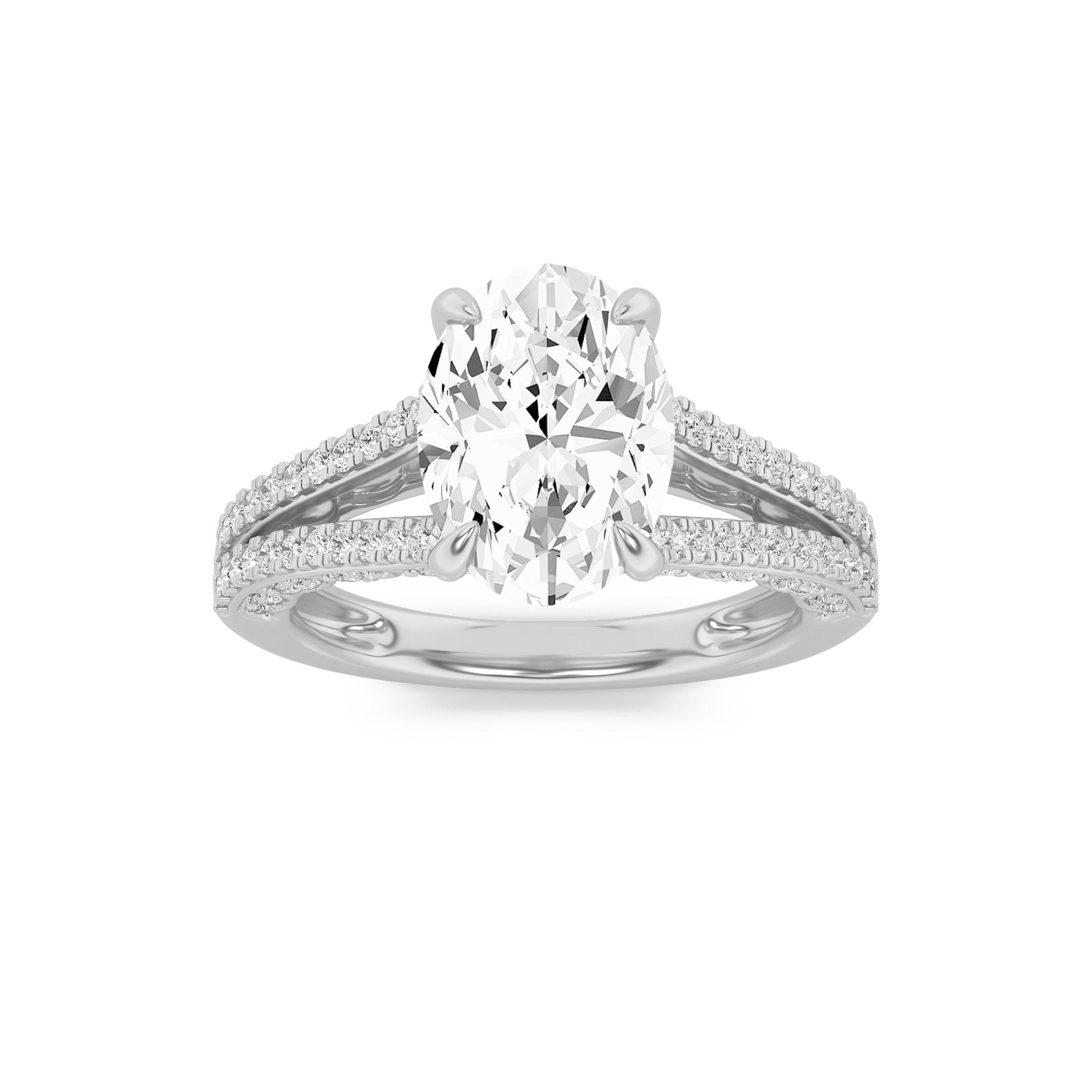 2Cttw Oval Shaped Lab Grown Diamond (G/VS) Split Shank Accented Engagement Ring in 14K Gold