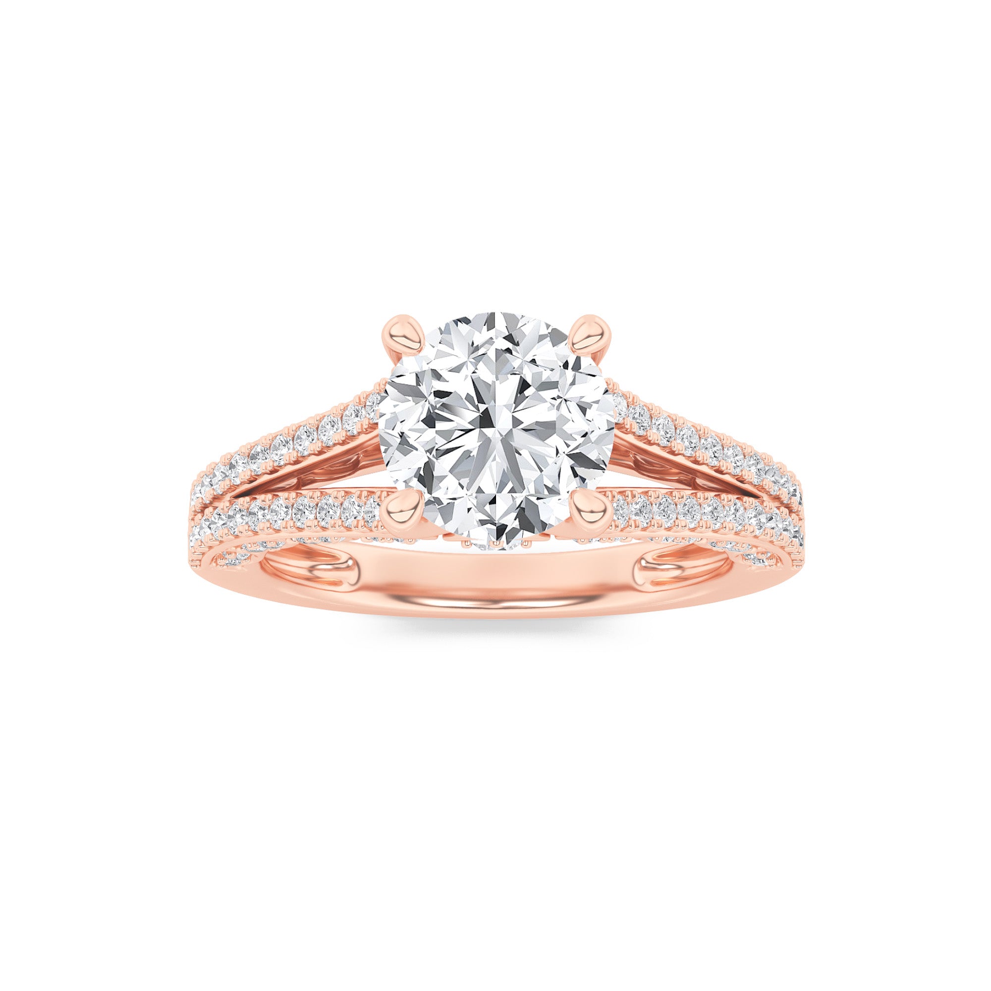 2Cttw Round Shaped Lab Grown Diamond (F/VS) SplitShank Accented Engagement Ring in 14K Gold