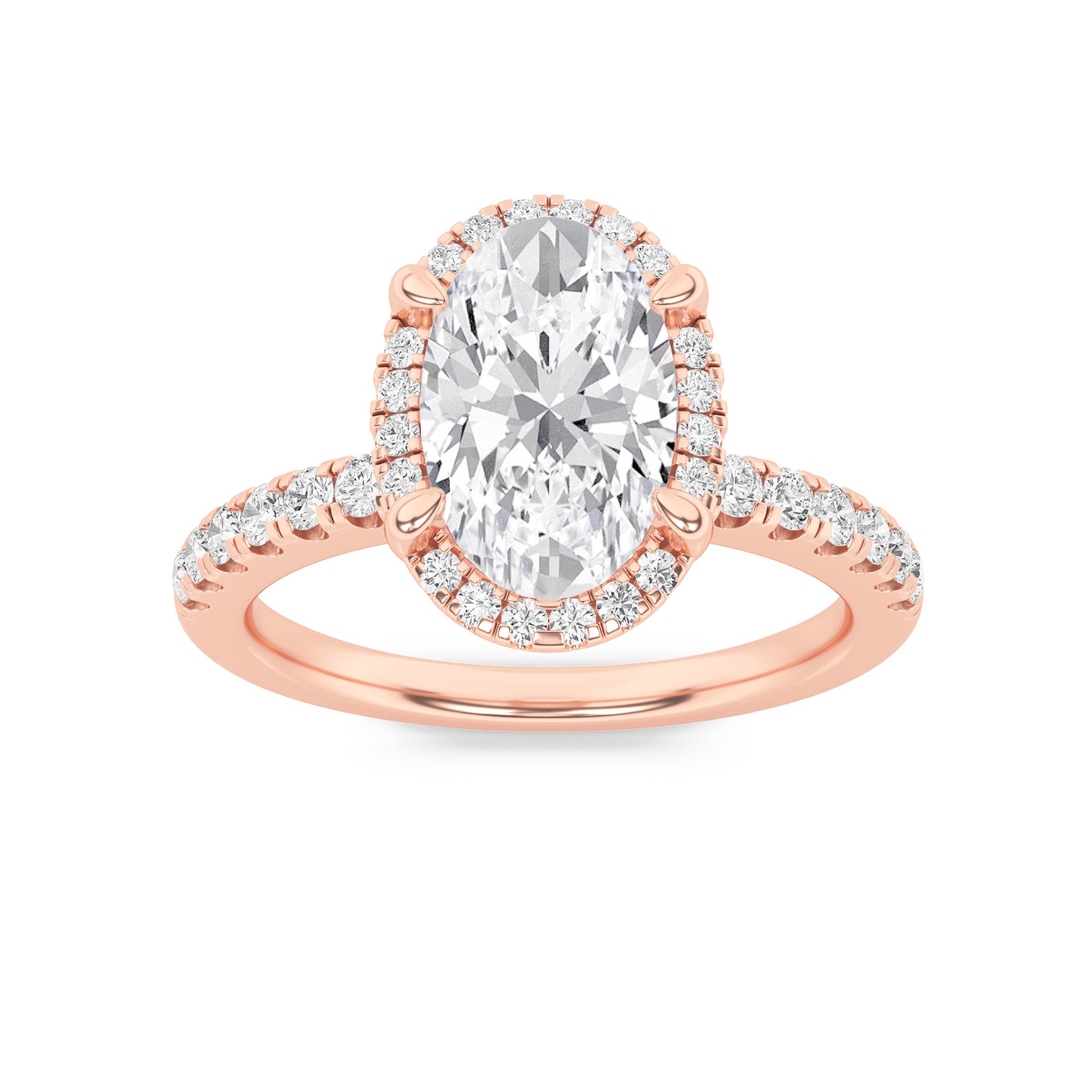 2Cttw Oval Shaped Lab Grown Diamond (G/VS) Halo Accented Engagement Ring in 14K Gold