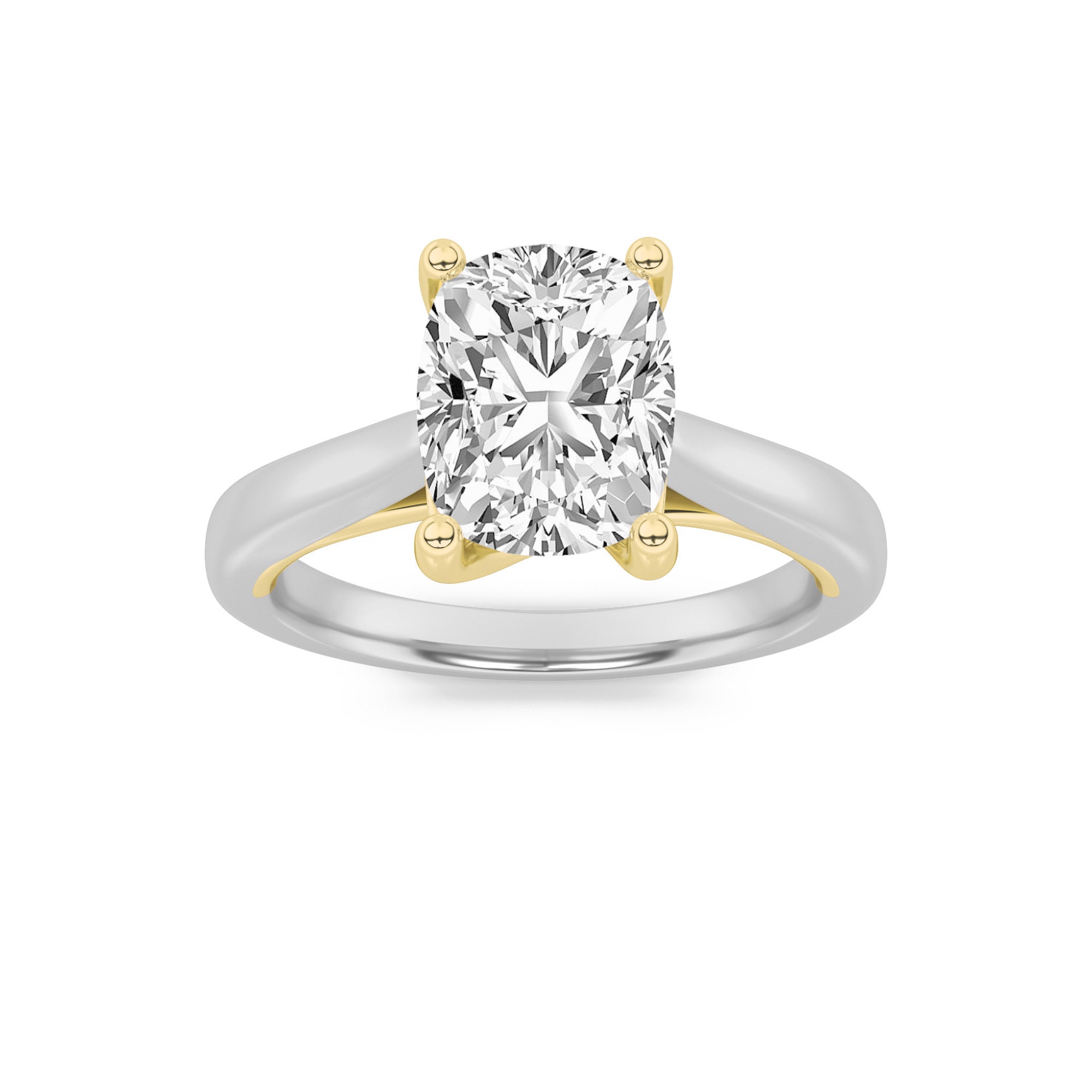1.5Cttw Elongated Cushion Shaped Lab Grown Diamond(G/VS) Two Tone Cathedral Shank Engagement Ring in 14K Gold
