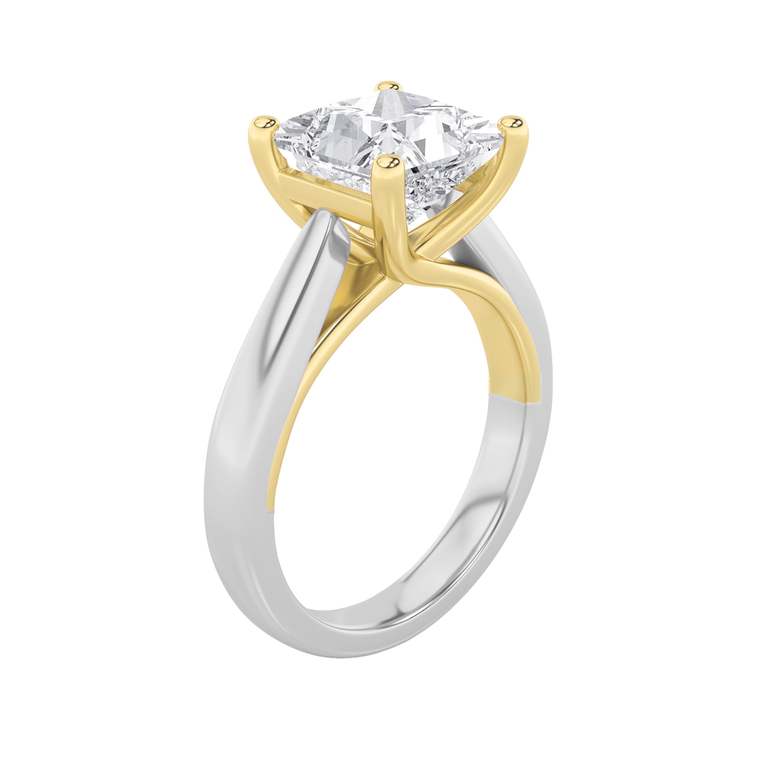 1Cttw Princess Shaped Lab Grown Diamond (F/VS) TwoTone Cathedral Shank Engagement Ring in 14K Gold