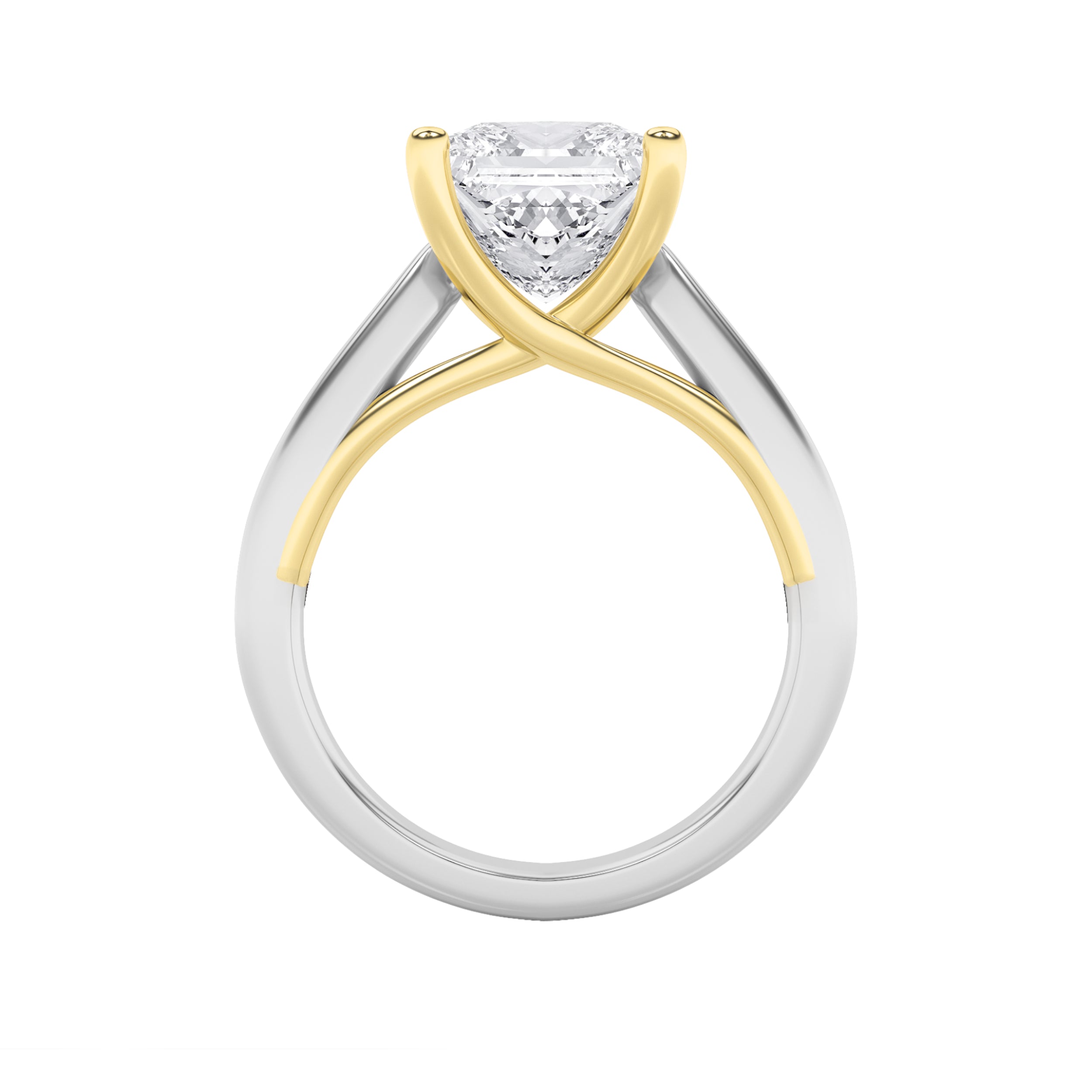 3Cttw Princess Shaped Lab Grown Diamond (F/VS) TwoTone Cathedral Shank Engagement Ring in 14K Gold