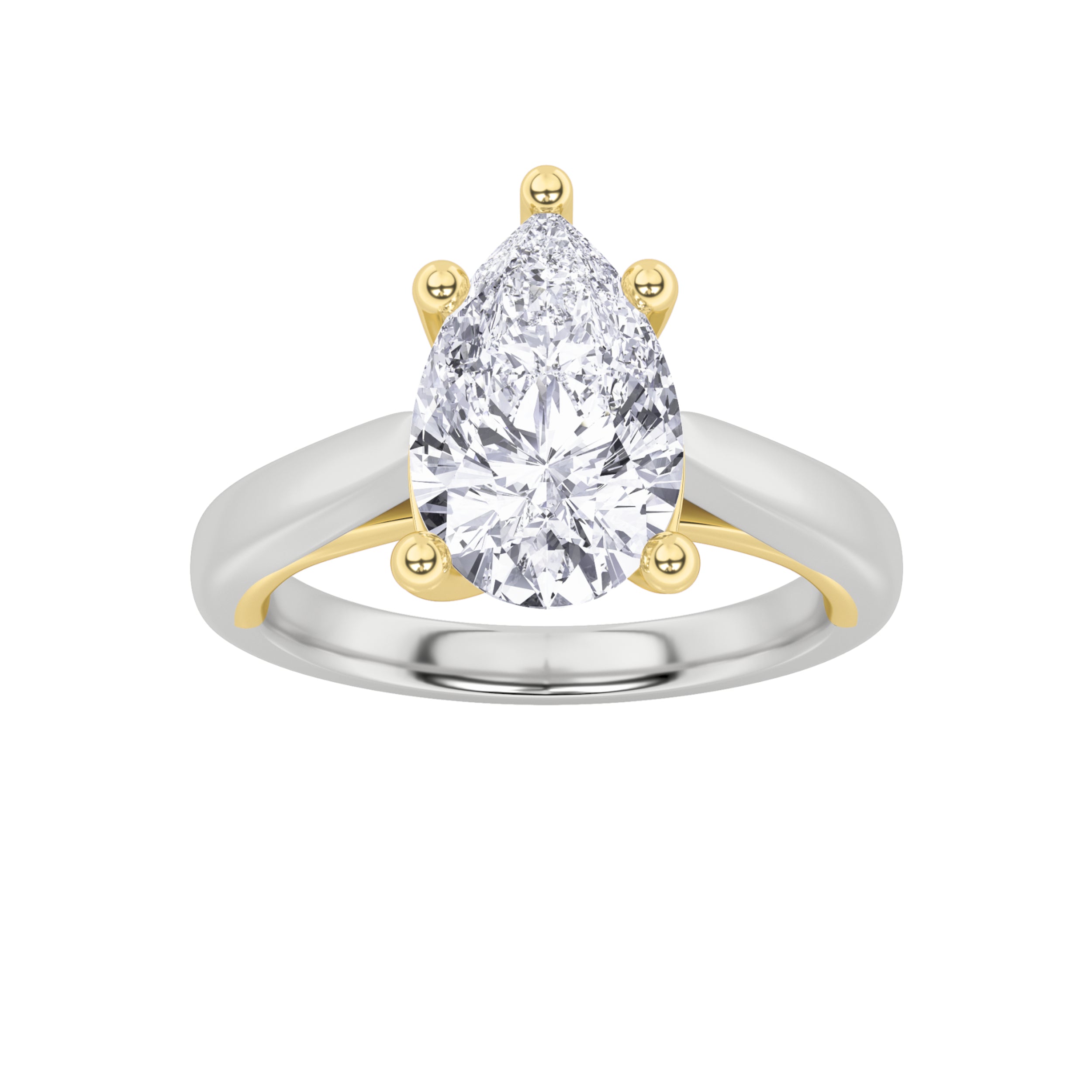1Cttw Pear Shaped Lab Grown Diamond (F/VS) Two Tone Cathedral Shank Engagement Ring in 14K Gold