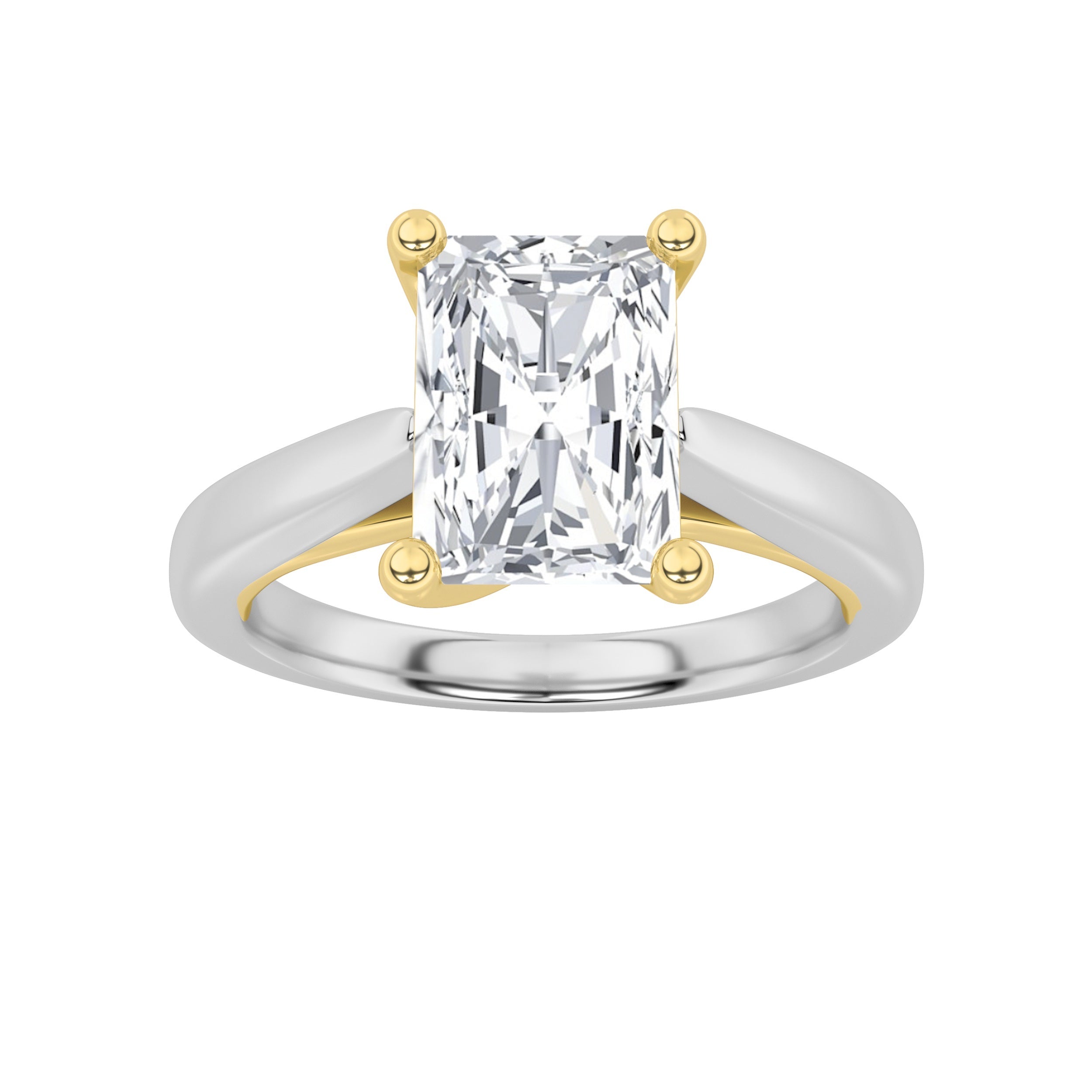 2Cttw Radiant Shaped Lab Grown Diamond (G/VS) TwoTone Cathedral Shank Engagement Ring in 14K Gold