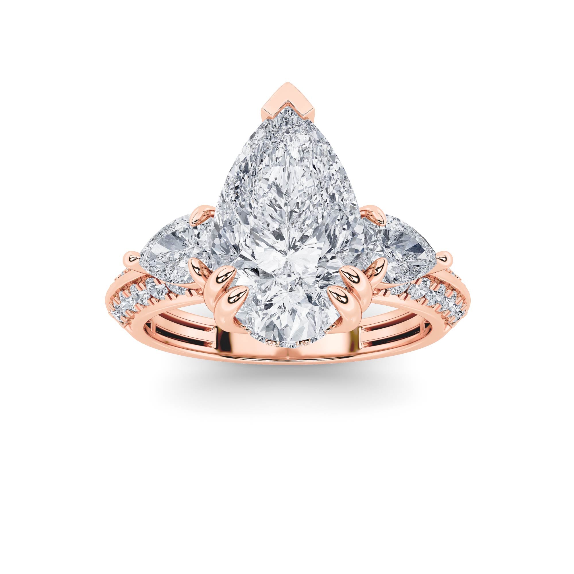 3.5Cttw Pear Shaped Lab Grown Diamond (F/VS) ThreeStone Accented Engagement Ring in 14K Gold