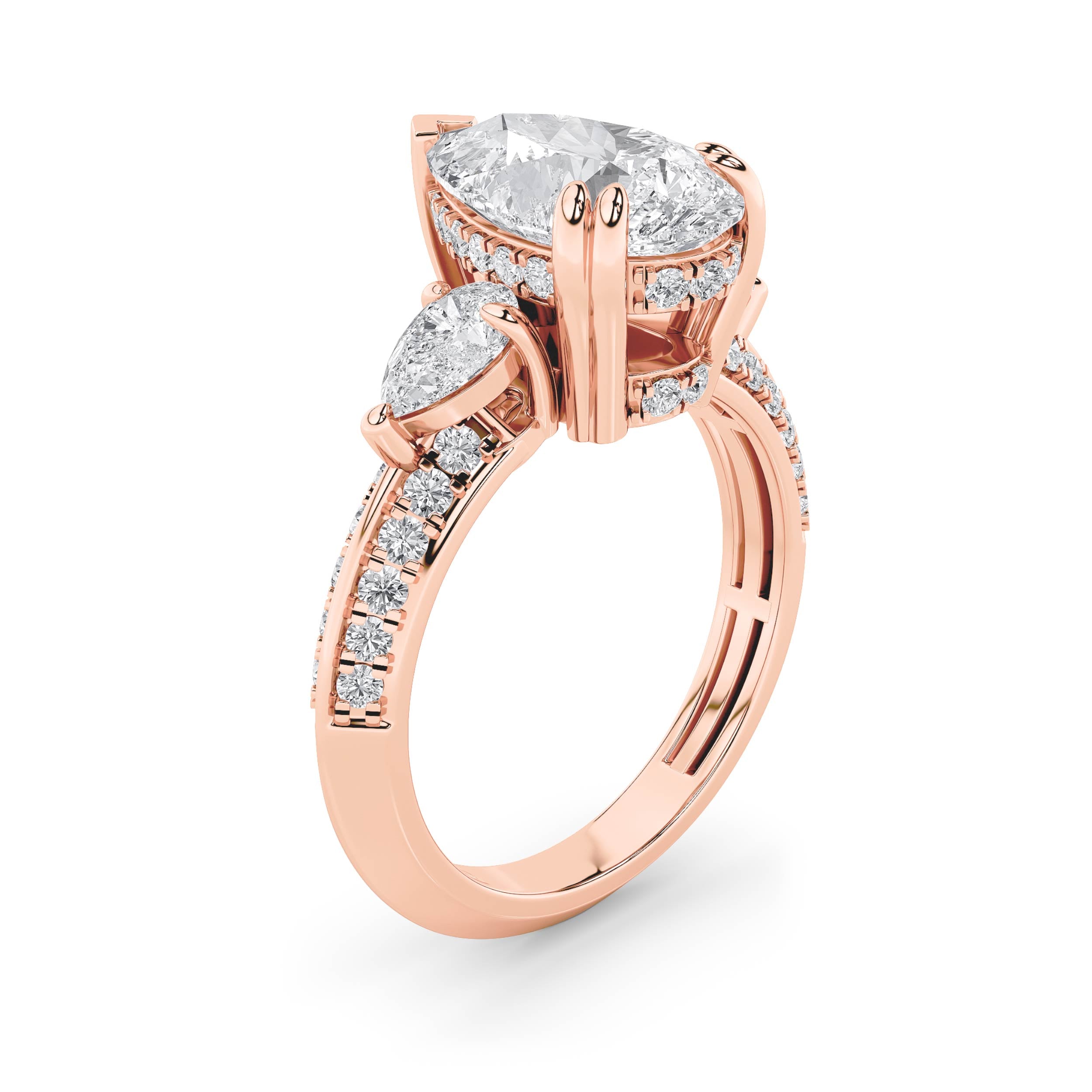 3.5Cttw Pear Shaped Lab Grown Diamond (F/VS) ThreeStone Accented Engagement Ring in 14K Gold