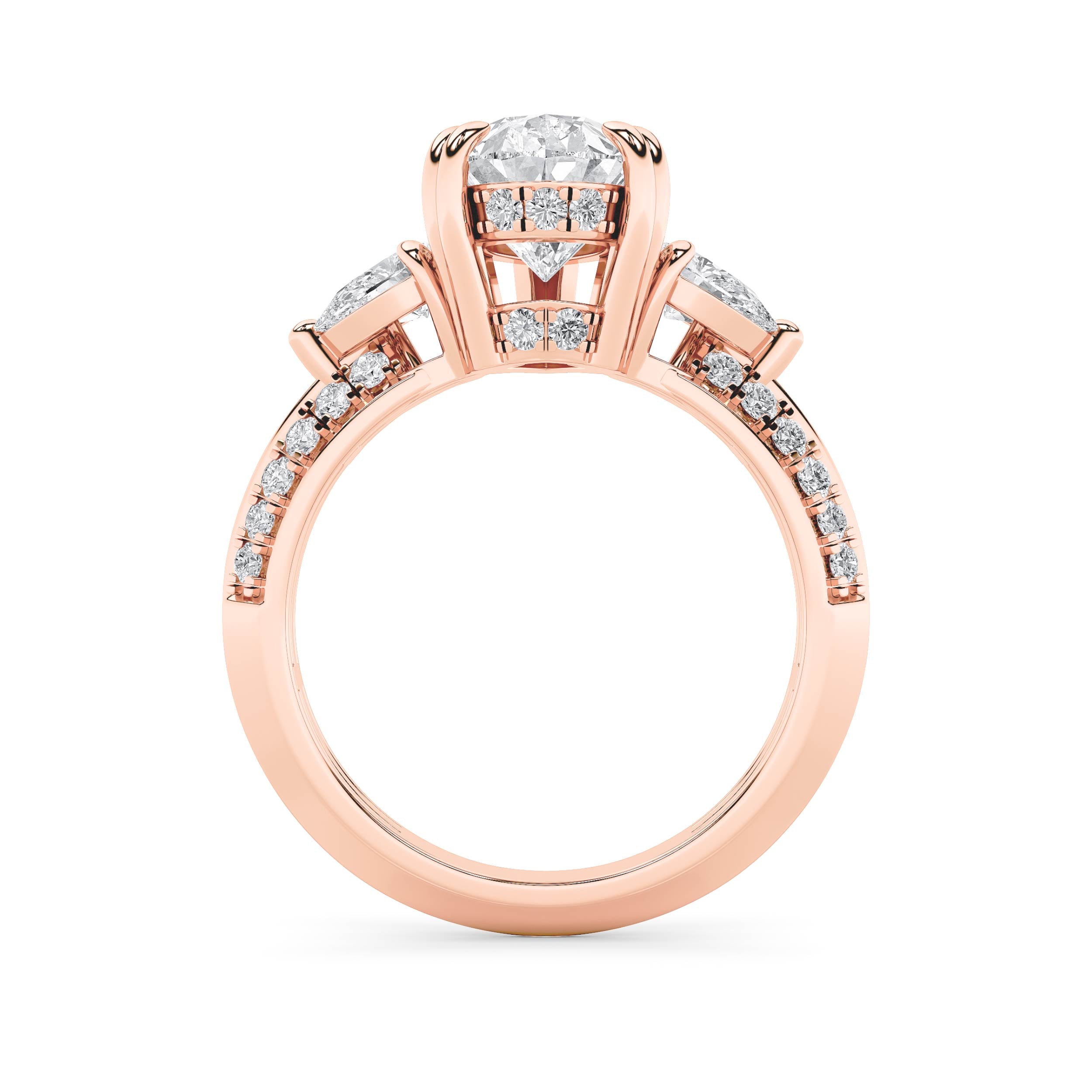 3.5Cttw Pear Shaped Lab Grown Diamond (F/VS) ThreeStone Accented Engagement Ring in 14K Gold