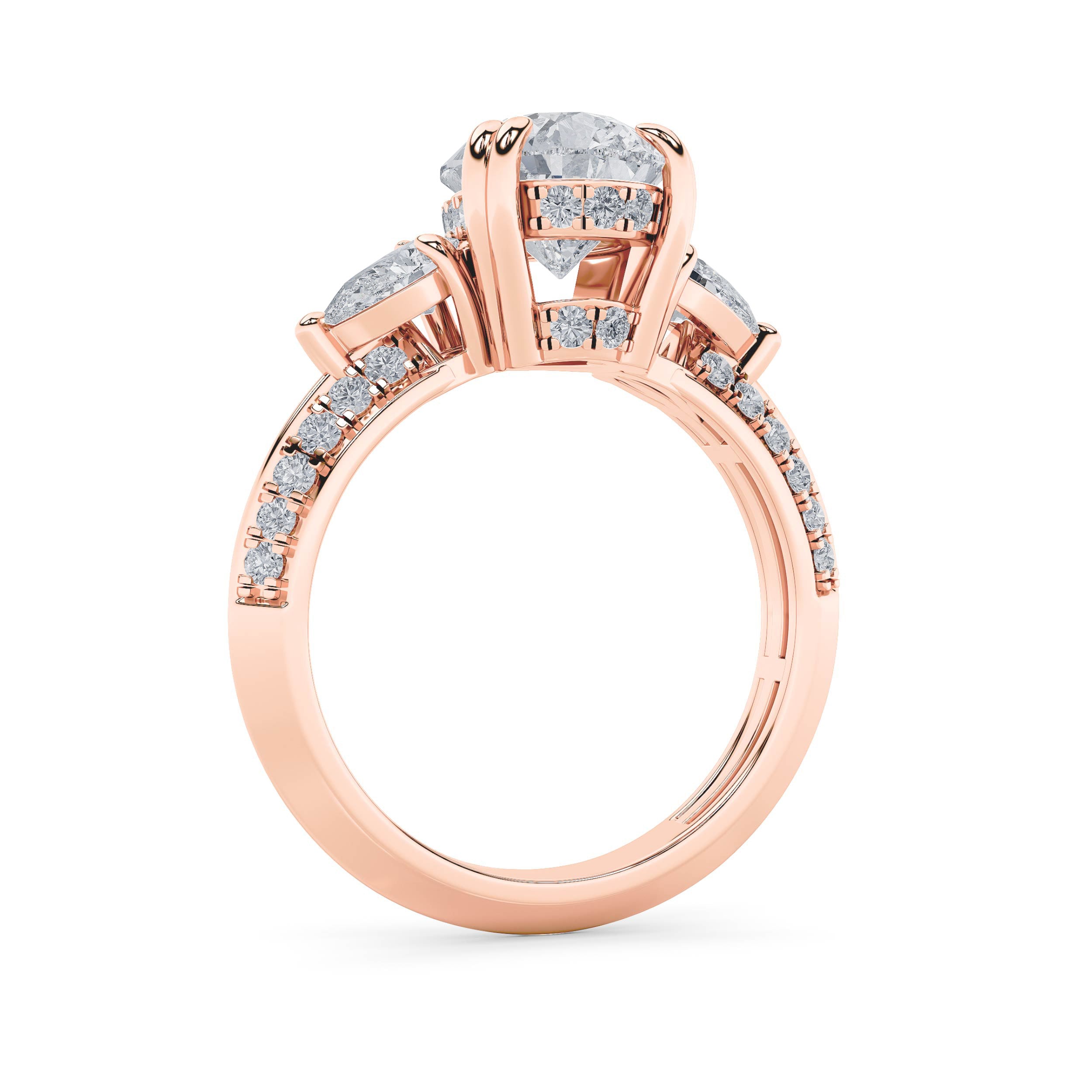3.5Cttw Pear Shaped Lab Grown Diamond (F/VS) ThreeStone Accented Engagement Ring in 14K Gold