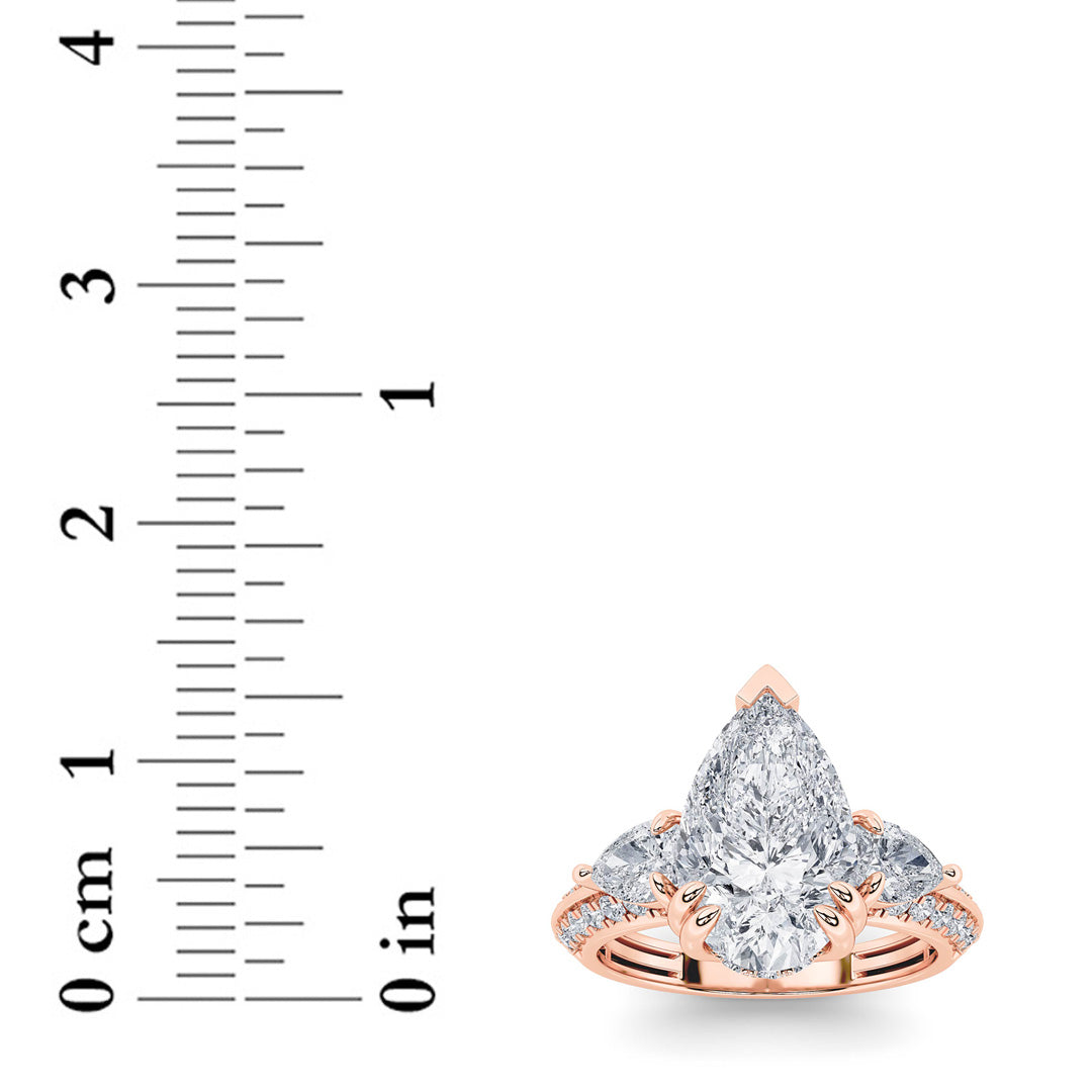 3.5Cttw Pear Shaped Lab Grown Diamond (F/VS) ThreeStone Accented Engagement Ring in 14K Gold
