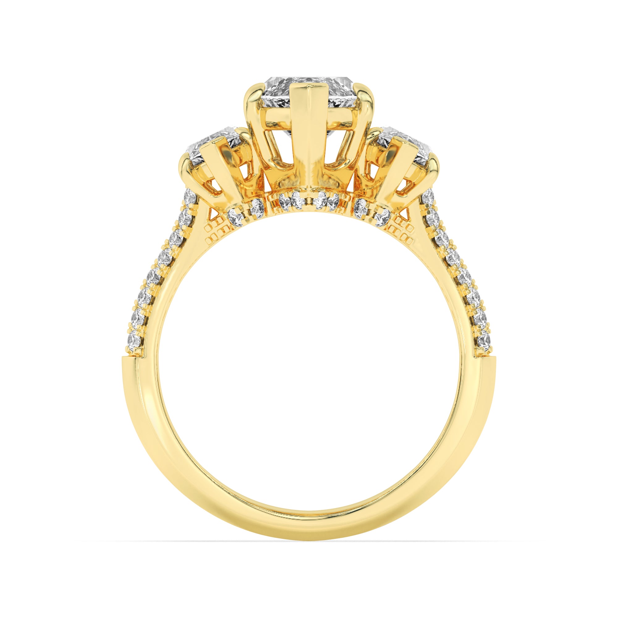 4Cttw Marquise Shaped Lab Grown Diamond (G/VS) Three Stone Accented Engagement Ring in 14K Gold