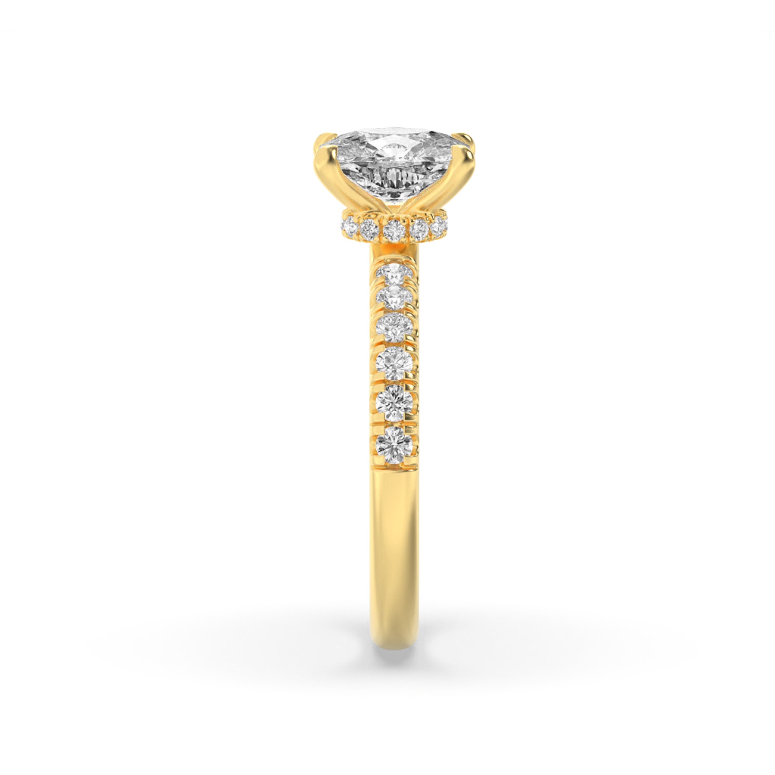 2Cttw Elongated Cushion Shaped Lab Grown Diamond (G/VS) Hidden Halo Accented Ring in 14K Gold