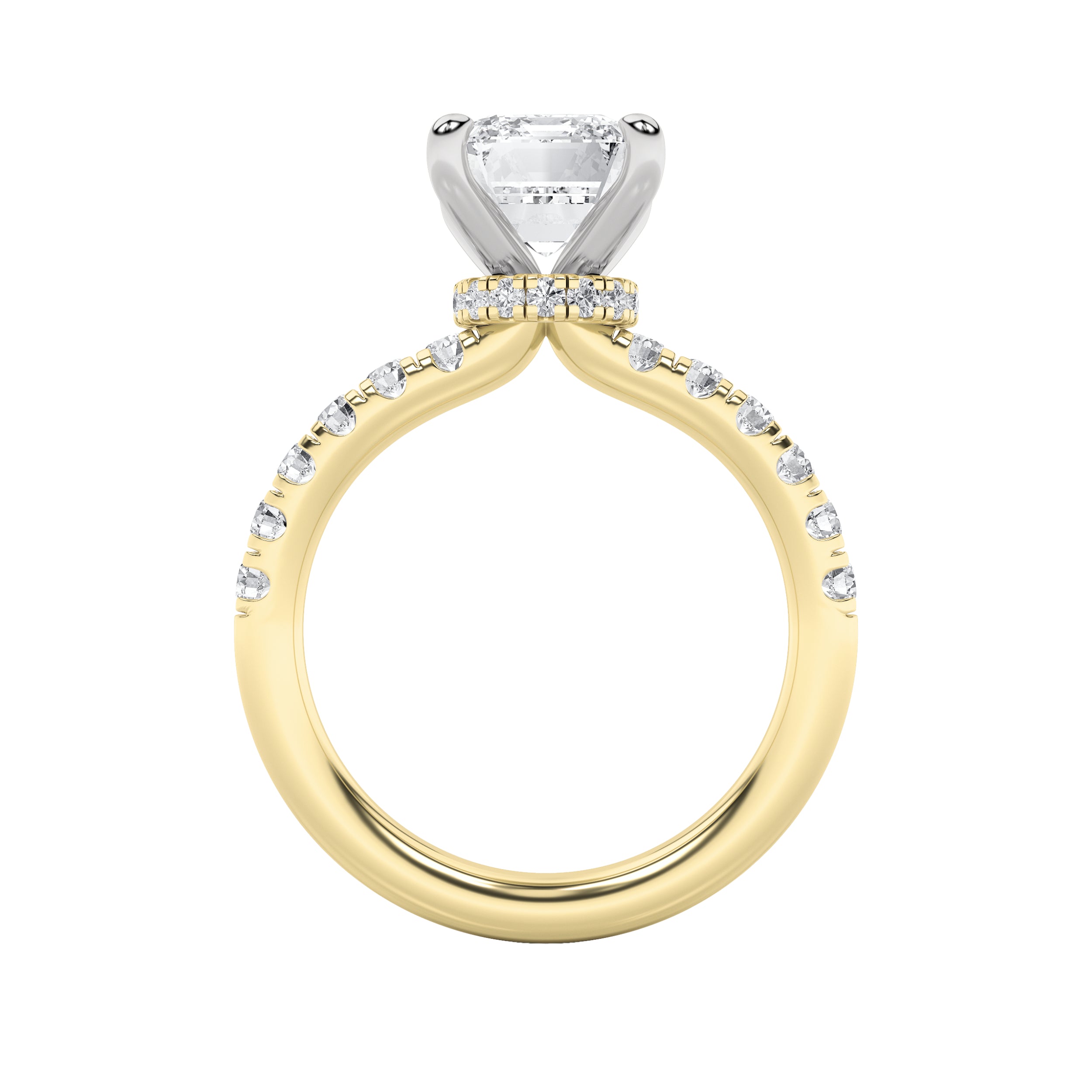 2Cttw Emerald Shaped Lab Grown Diamond (F/VVS) Hidden Halo Accented Ring in 14K Gold