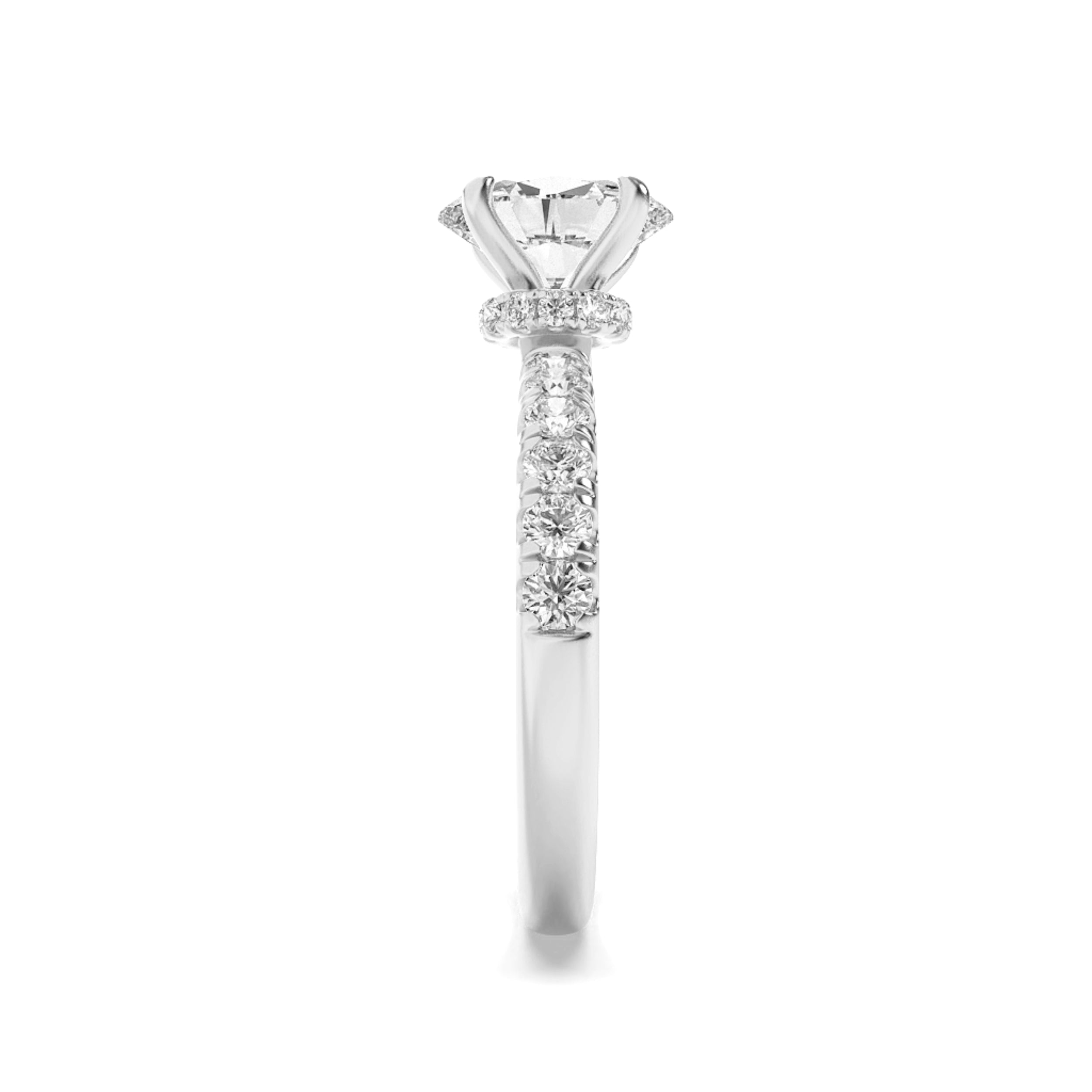 2Cttw Oval Shaped Lab Grown Diamond (F/VS) HiddenHalo Accented Ring in 14K Gold