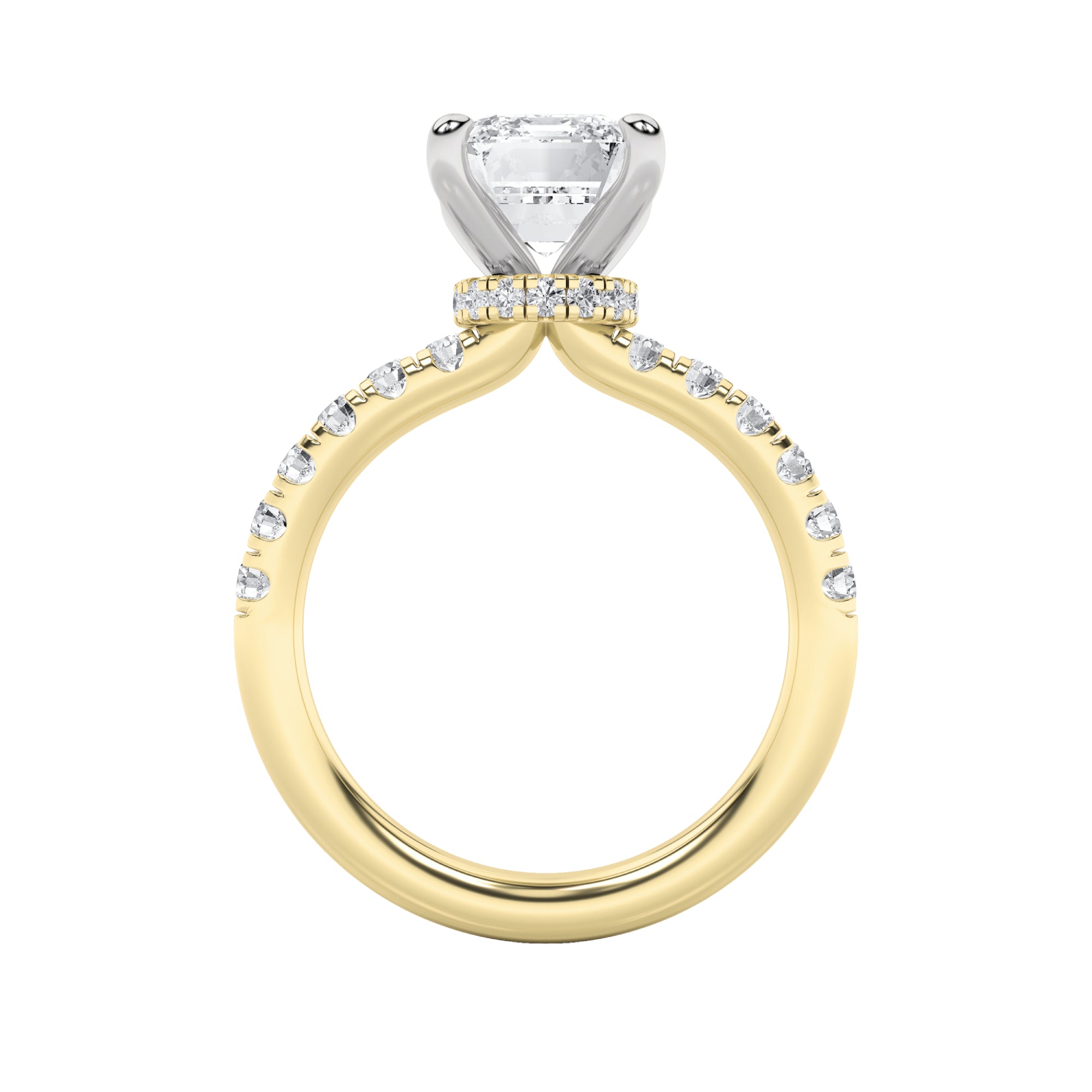 2Cttw Radiant Shaped Lab Grown Diamond (F/VVS) Hidden Halo Accented Ring in 14K Gold