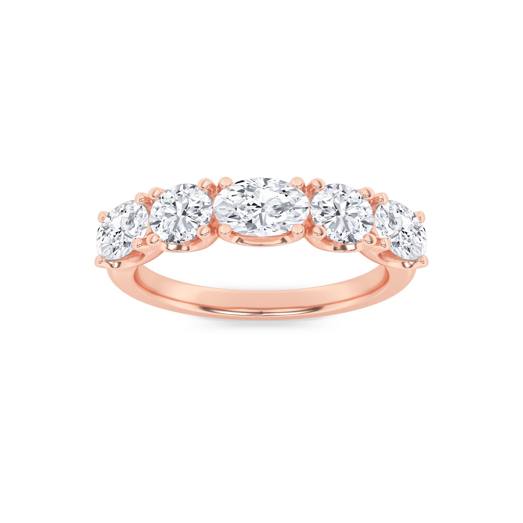 2Cttw Oval Shaped Lab Grown Diamond (F/VVS) Five Stone Band Ring in 14K Gold