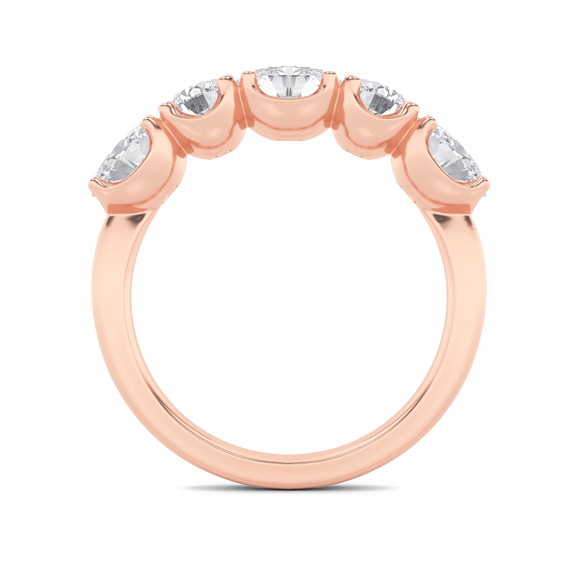 2Cttw Oval Shaped Lab Grown Diamond (F/VVS) Five Stone Band Ring in 14K Gold