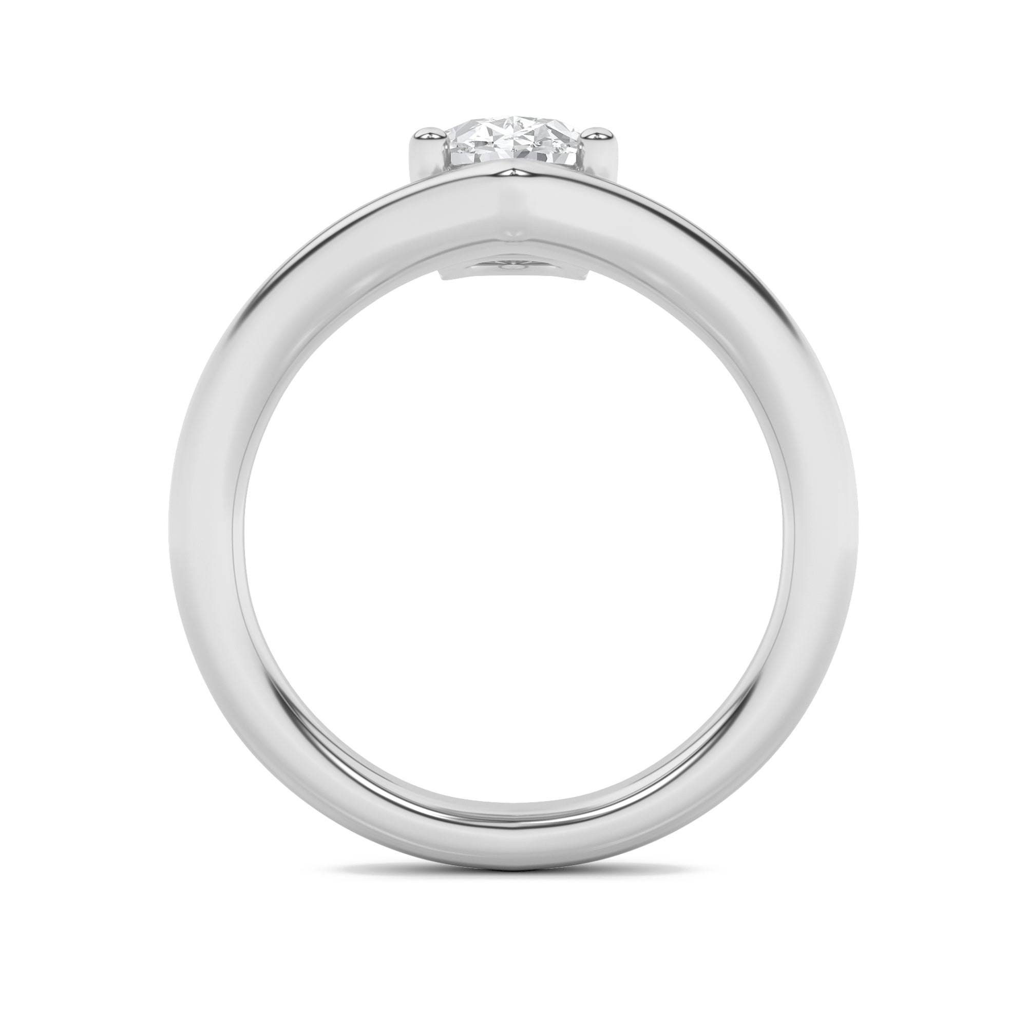 1.5Cttw Oval Shaped Lab Grown Diamond (G/VS) Chevron Solitaire Engagement Ring in 14K Gold