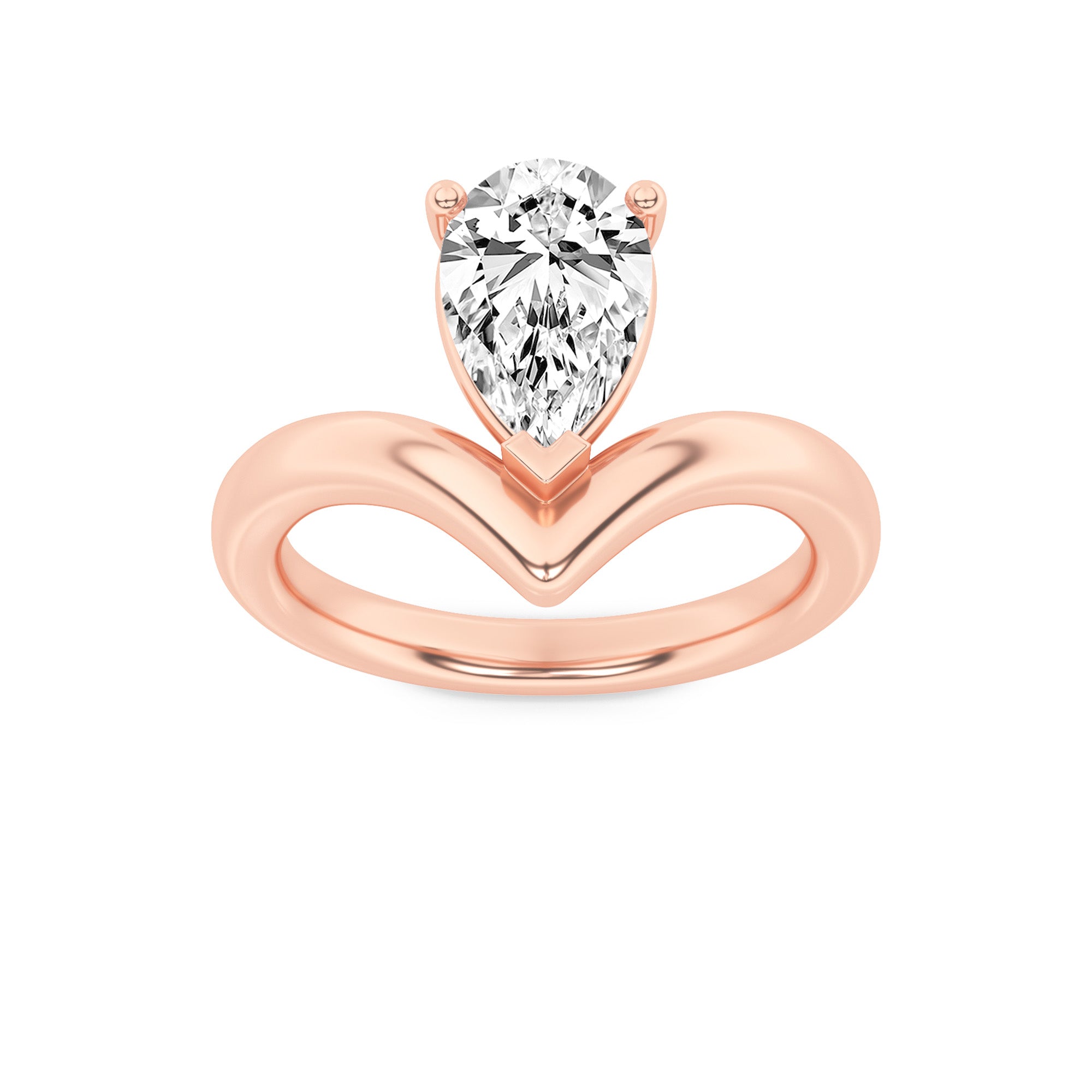1.5Cttw Pear Shaped Lab Grown Diamond (F/VS) Chevron Solitaire Engagement Ring in 14K Gold