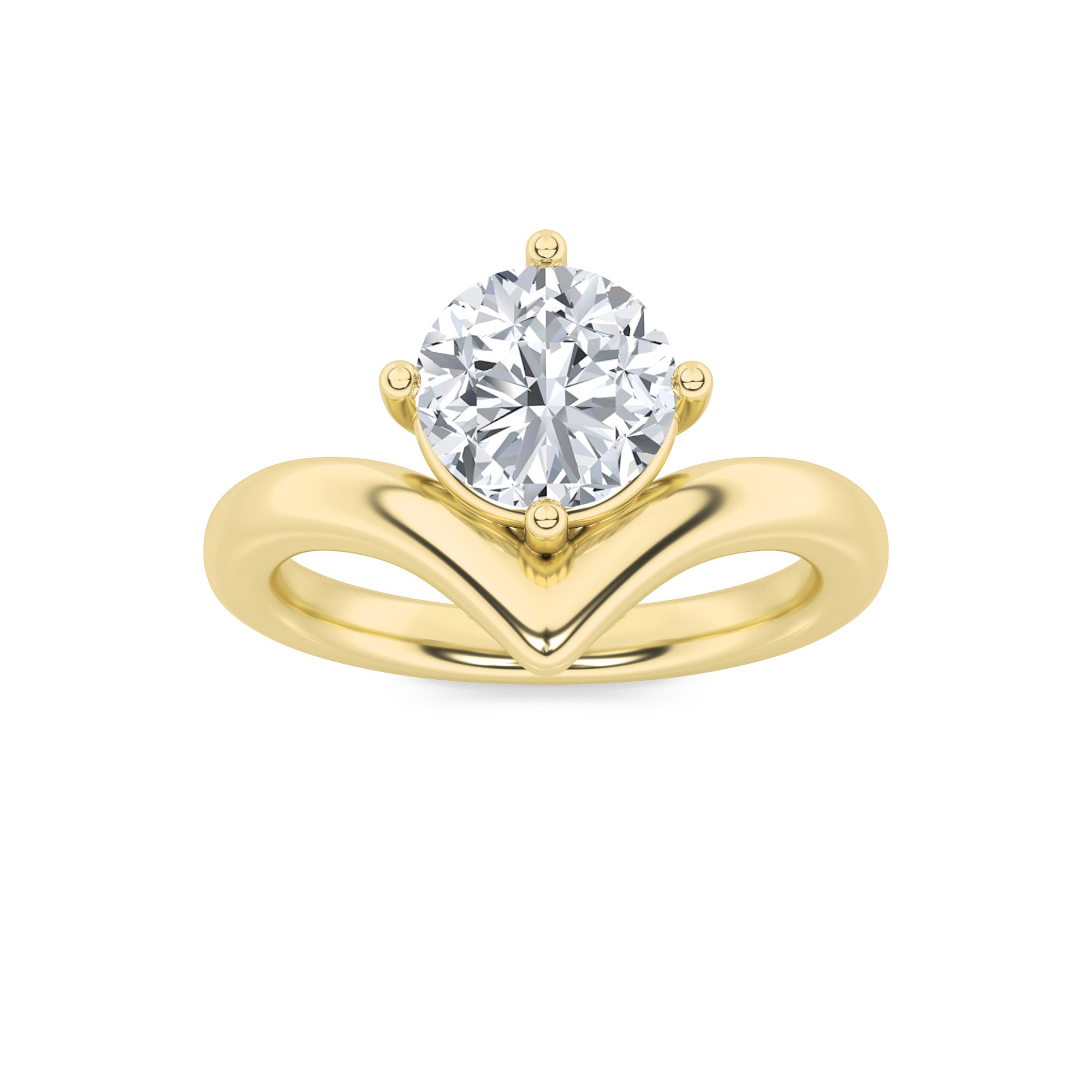 1.5Cttw Round Shaped Lab Grown Diamond (G/VS) Chevron Solitaire Engagement Ring in 14K Gold