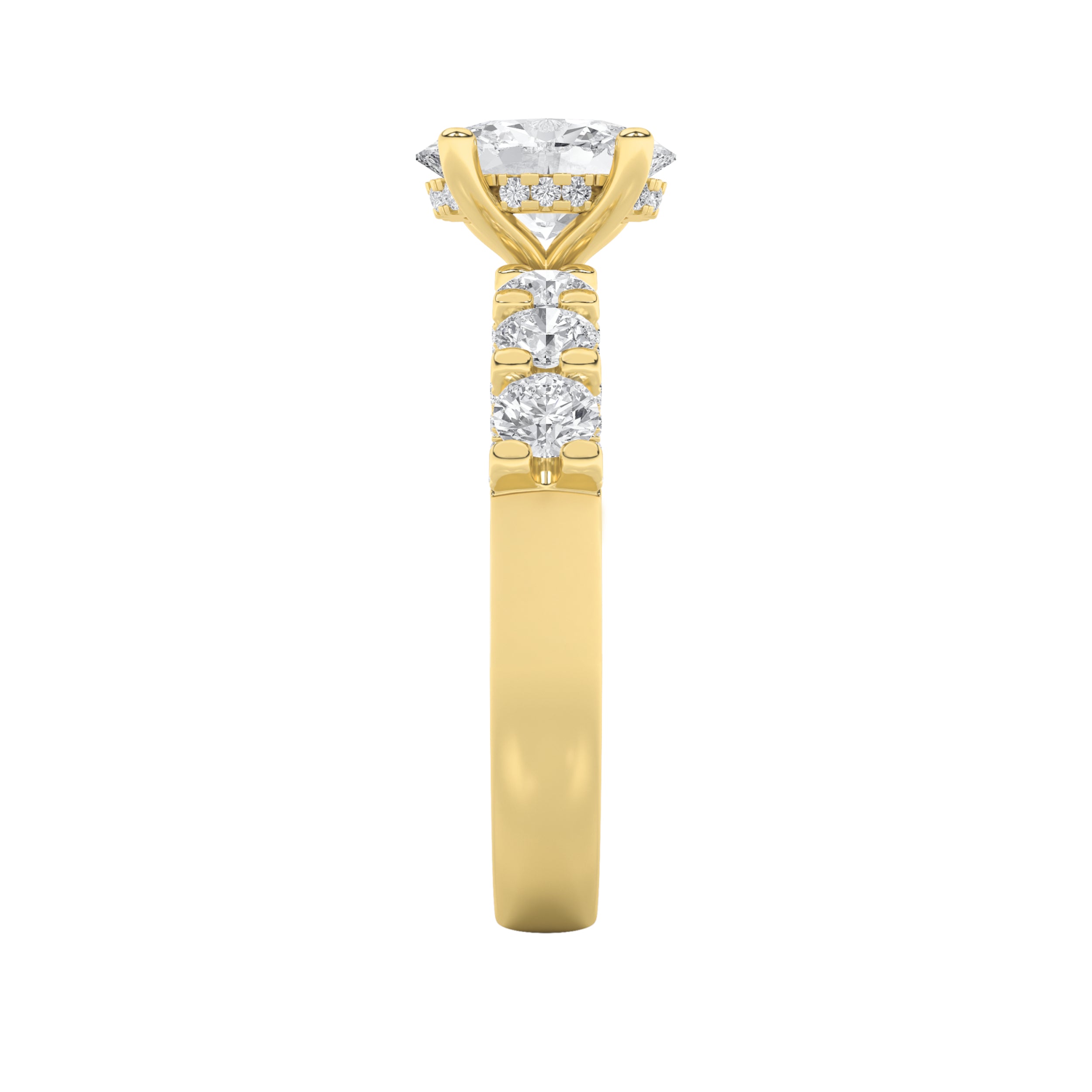 2.5Cttw Oval Shaped Lab Grown Diamond (F/VS) Accented Double Halo Set of Band and Ring in 14K Gold