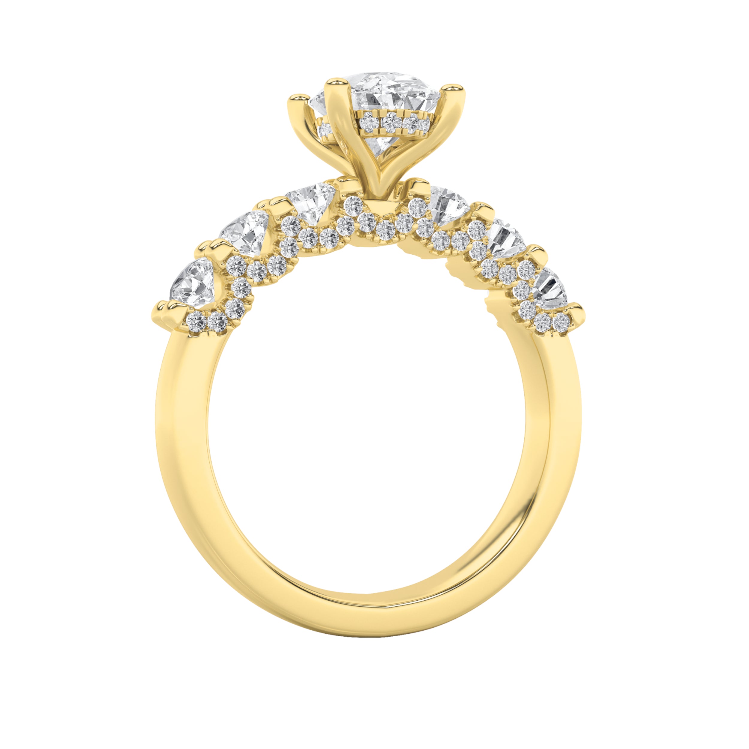 2.5Cttw Oval Shaped Lab Grown Diamond (F/VS) Accented Double Halo Set of Band and Ring in 14K Gold