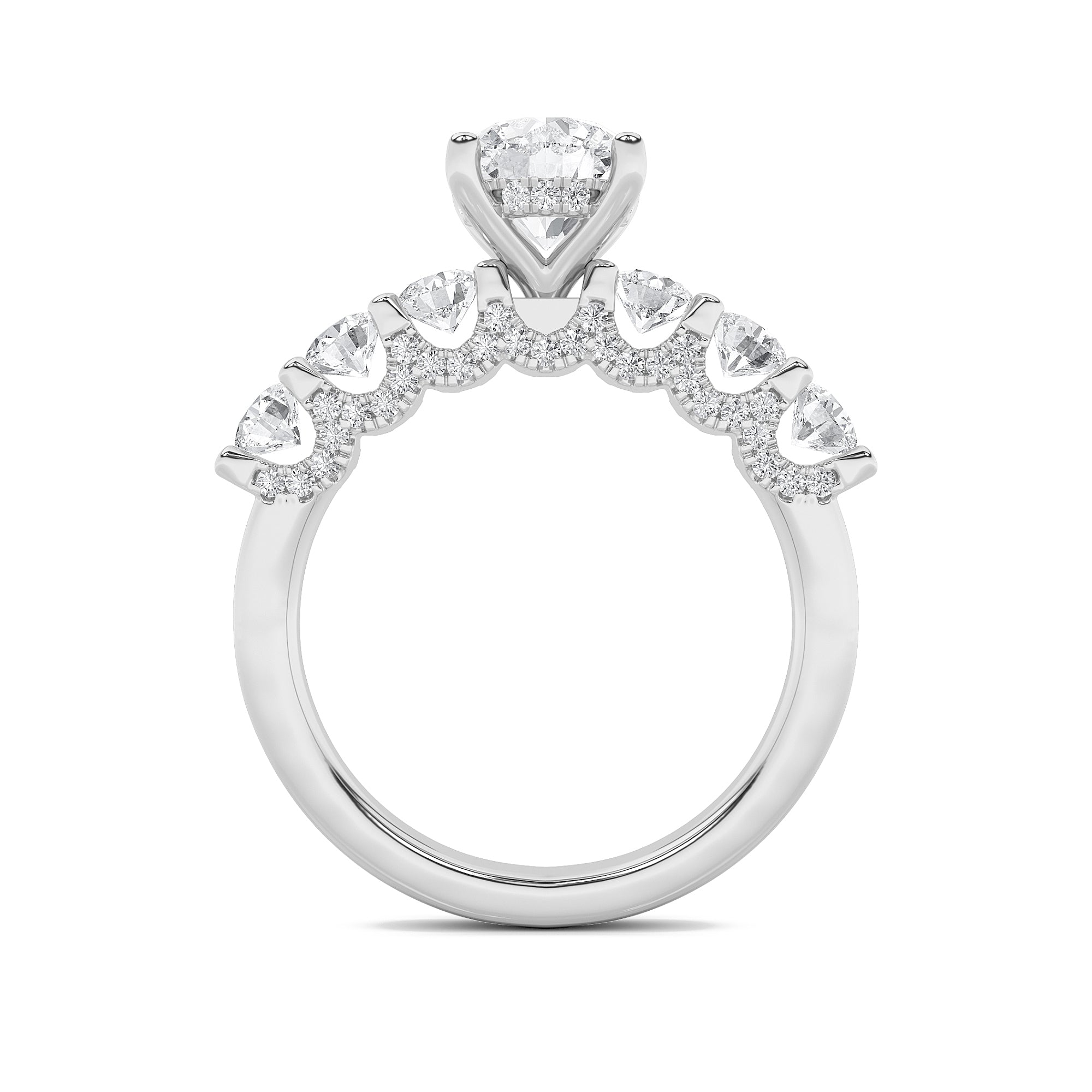 5Cttw Round Shaped Lab Grown Diamond (F/VS) Accented Double Halo Set of Band and  Ring in 14K Gold