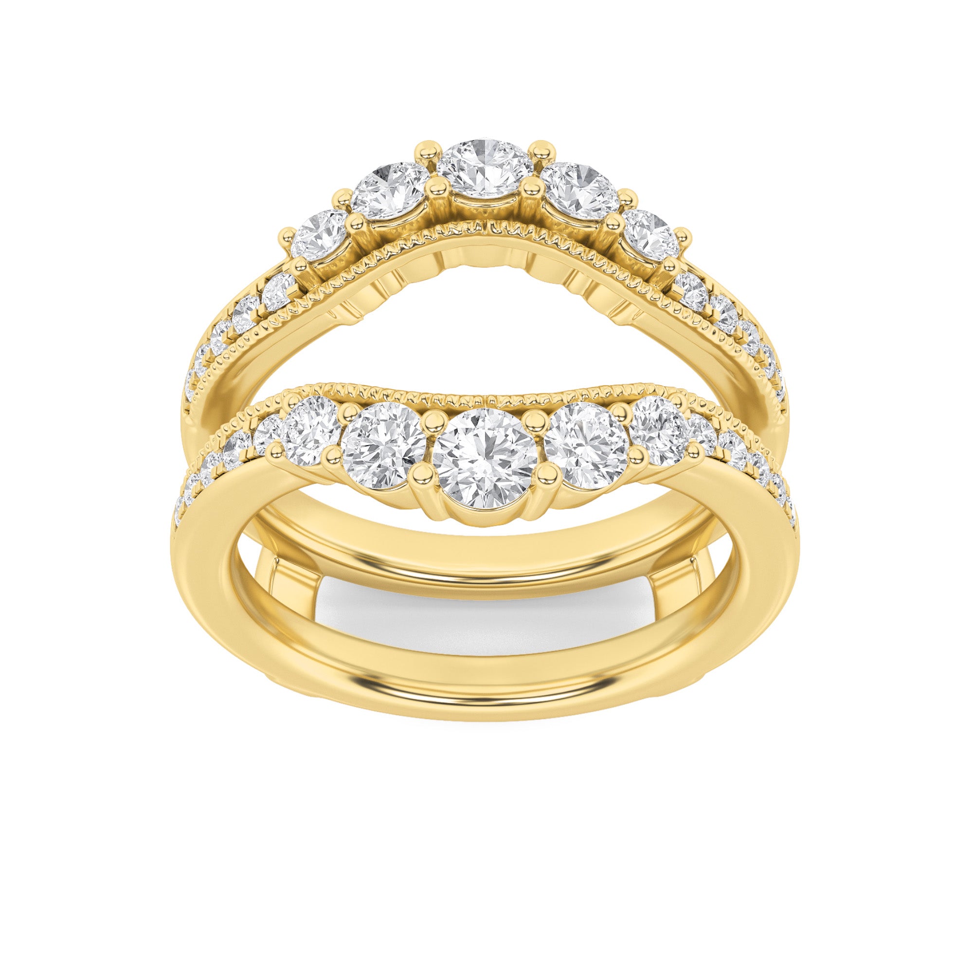 1Cttw Round Shaped Lab Grown Diamond (F/VS) InsertJacket Ring in 14K Gold