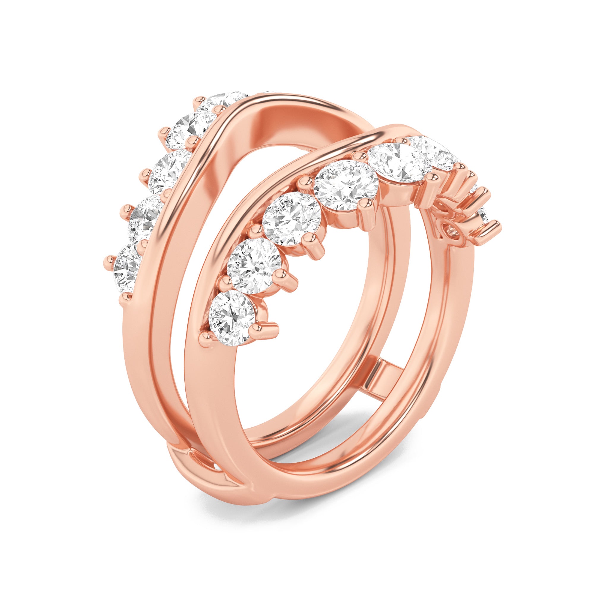 2Cttw Round Shaped Lab Grown Diamond (F/VS) InsertJacket Ring in 14K Gold