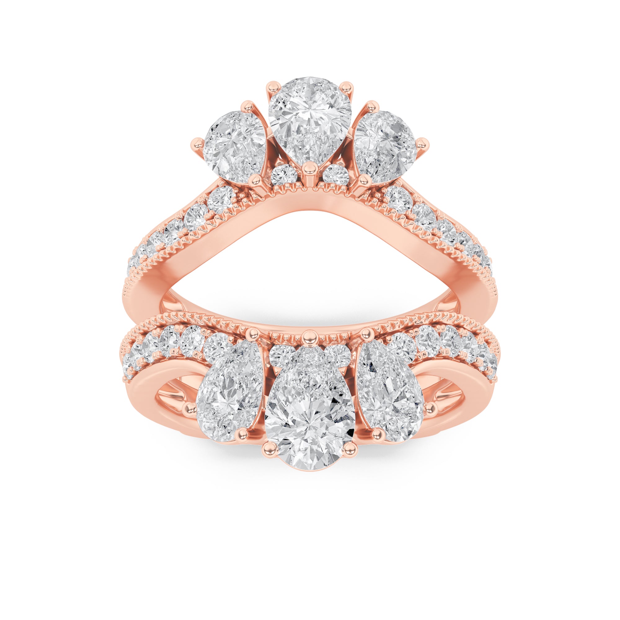 2Cttw Pear Shaped Lab Grown Diamond (F/VS) InsertJacket Ring in 14K Gold