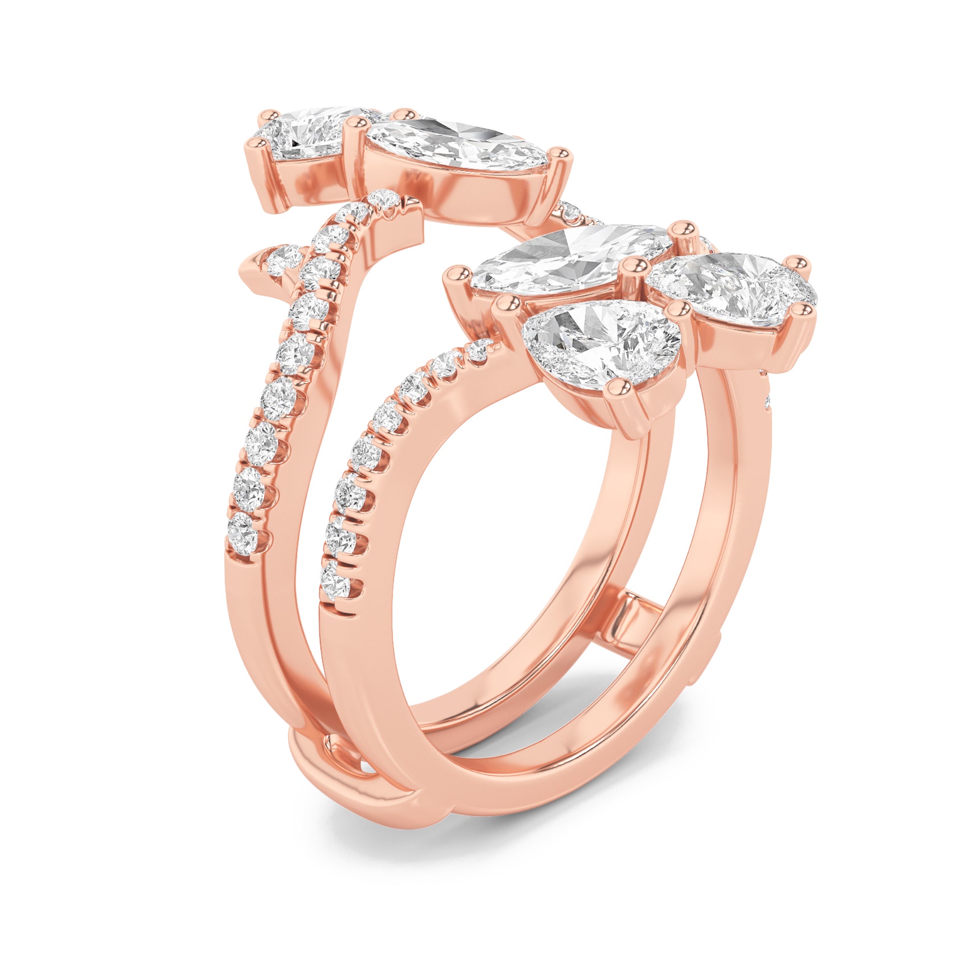 2Cttw Marquise Shaped Lab Grown Diamond (F/VS) Insert Jacket Ring in 14K Gold
