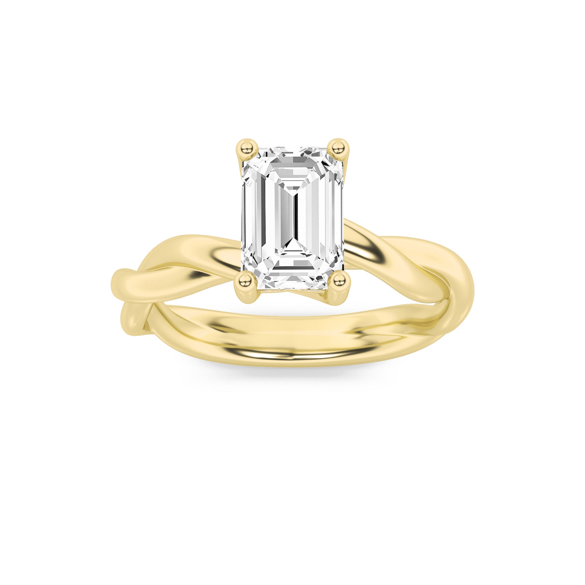 3Cttw Emerald Shaped Lab Grown Diamond (F/VS) Twisted Shank Solitaire Engagement Ring in 14K Gold