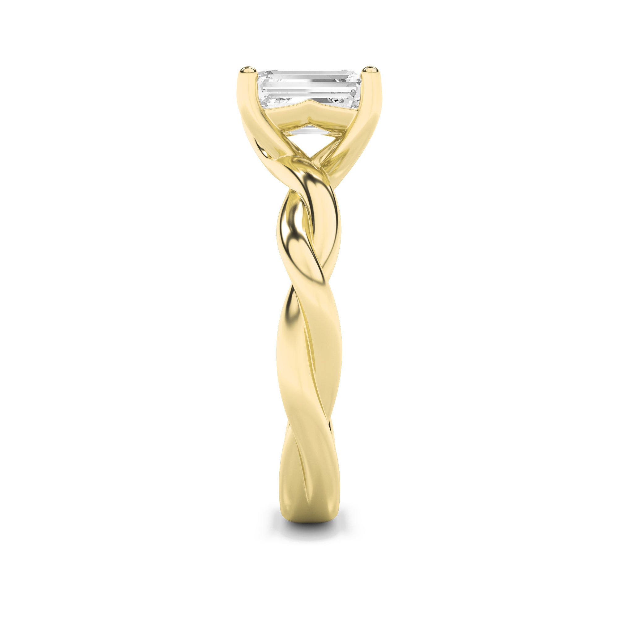 3Cttw Emerald Shaped Lab Grown Diamond (F/VS) Twisted Shank Solitaire Engagement Ring in 14K Gold